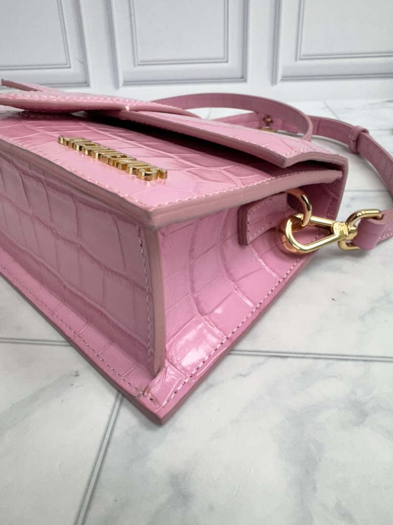 BRAND NEW - Jacquemus Pink Croc Embossed Leather Le Grand Bambino Handbag