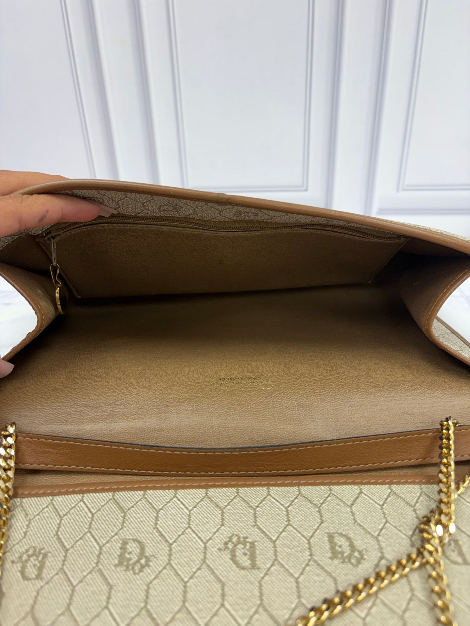 Christian Dior Honey Comb Chain Shoulder Bag with Kiss Lock Wallet