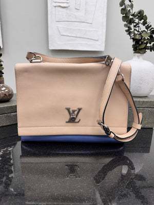 Louis Vuitton Beige And Blue Grained Leather Lockme II 2Way Bag