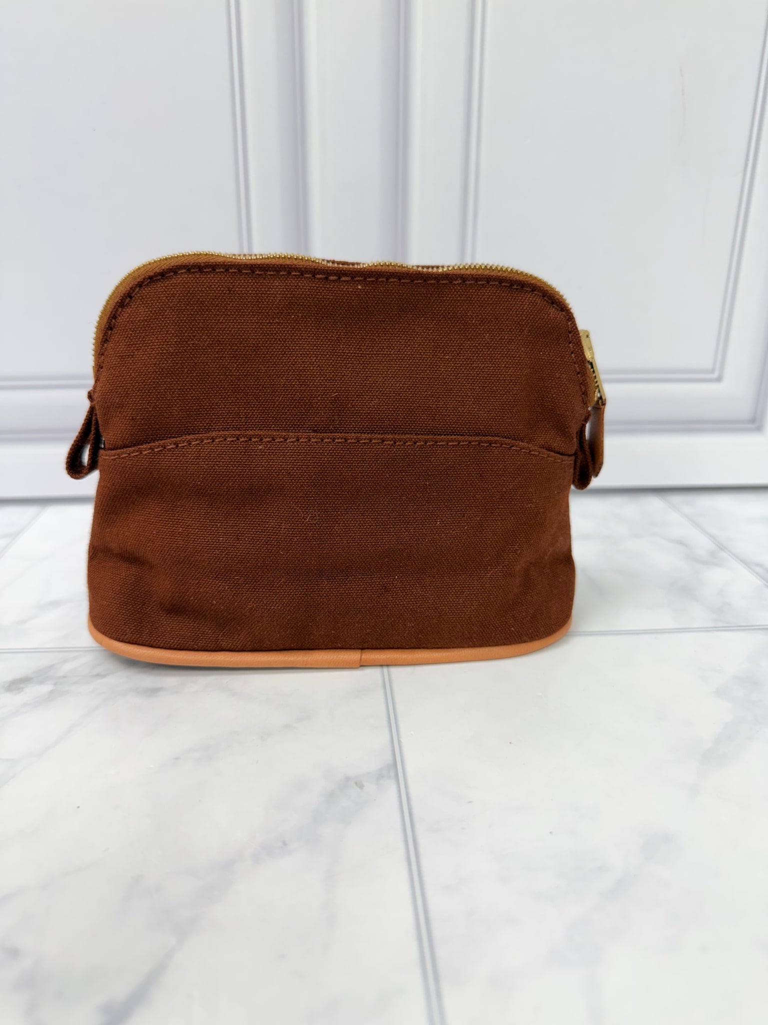 Hermes Brown Canvas Bolide Canvas Pochette Cosmetics Pouch 