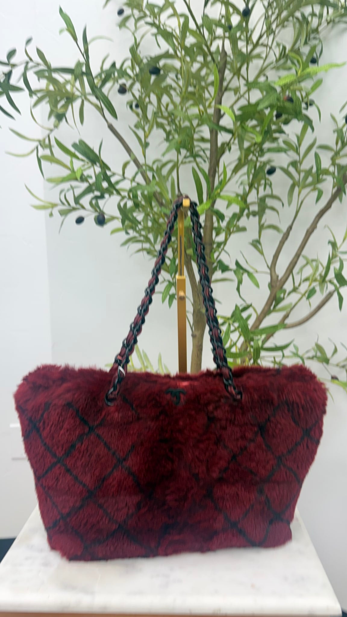 Chanel Wine Rabbit Fur Orylag Shoulder Bag 