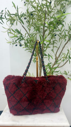 Chanel Wine Rabbit Fur Orylag Shoulder Bag