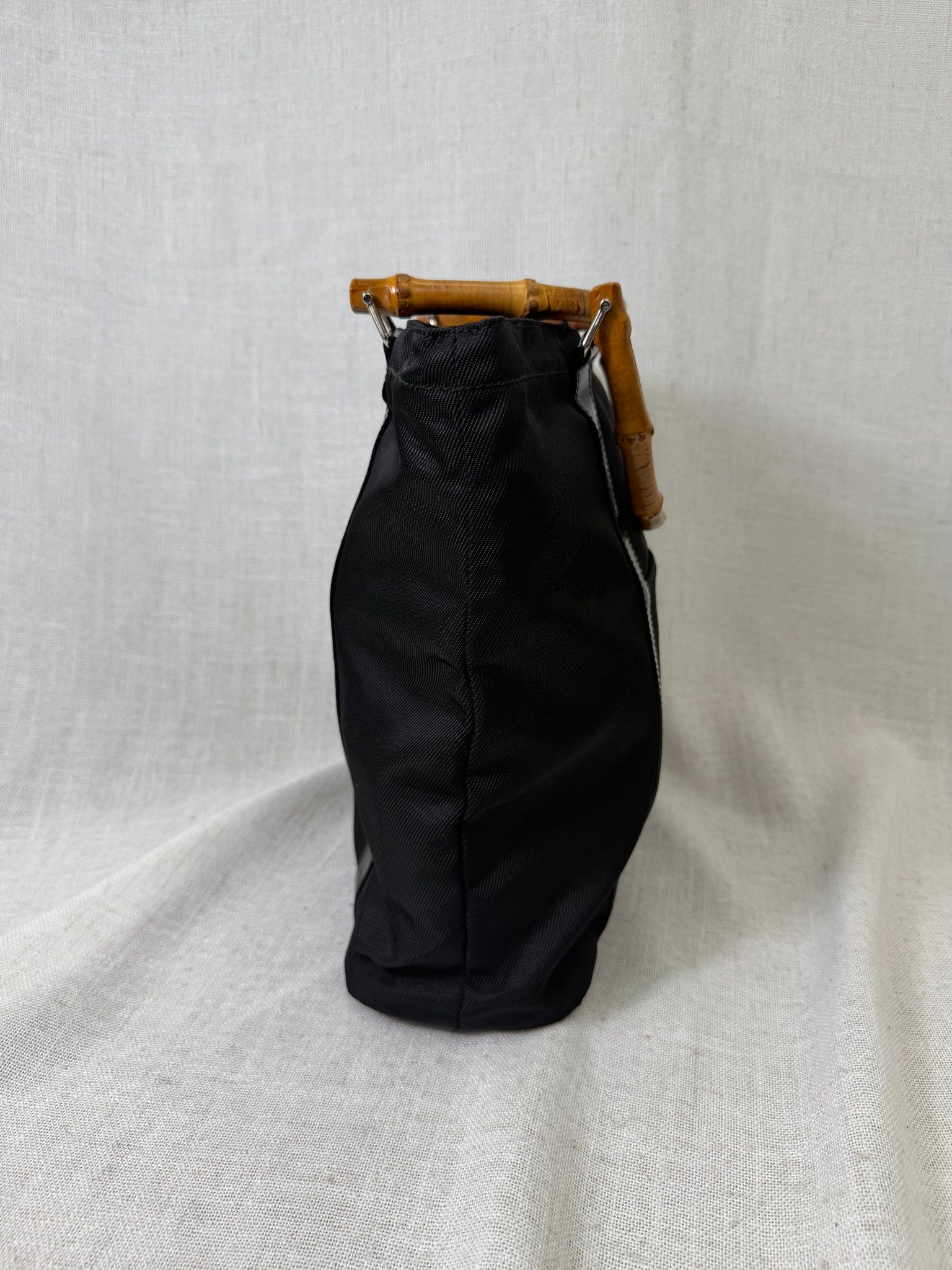 Gucci Black Nylon Bamboo Handbag