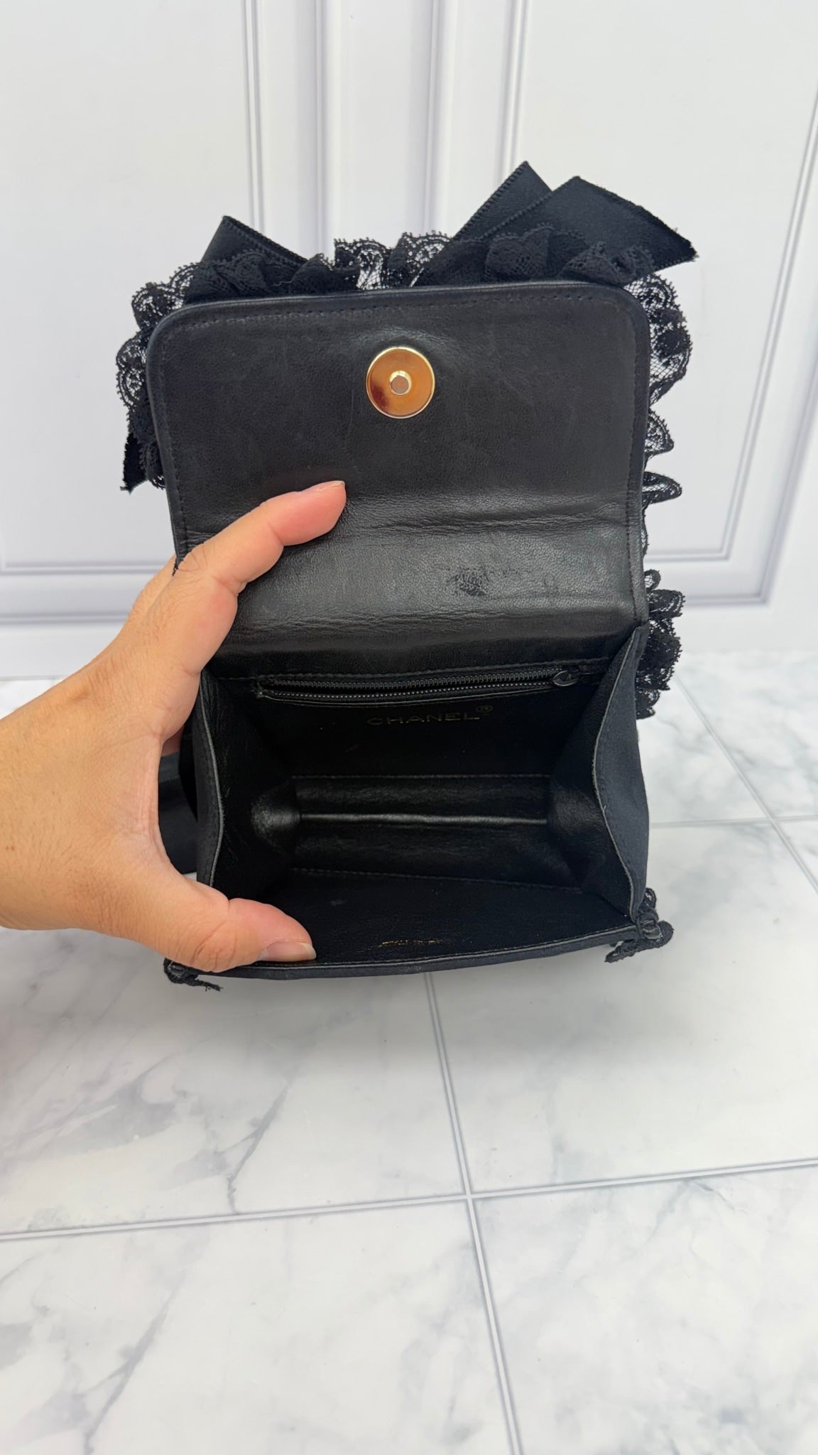 Chanel Black Satin Bow Crossbody Bag 