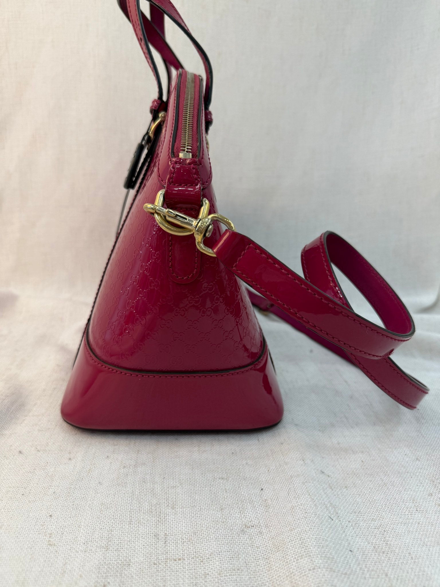 Gucci Raspberry Patent Leather Large  Microguccissima Two Way Bag