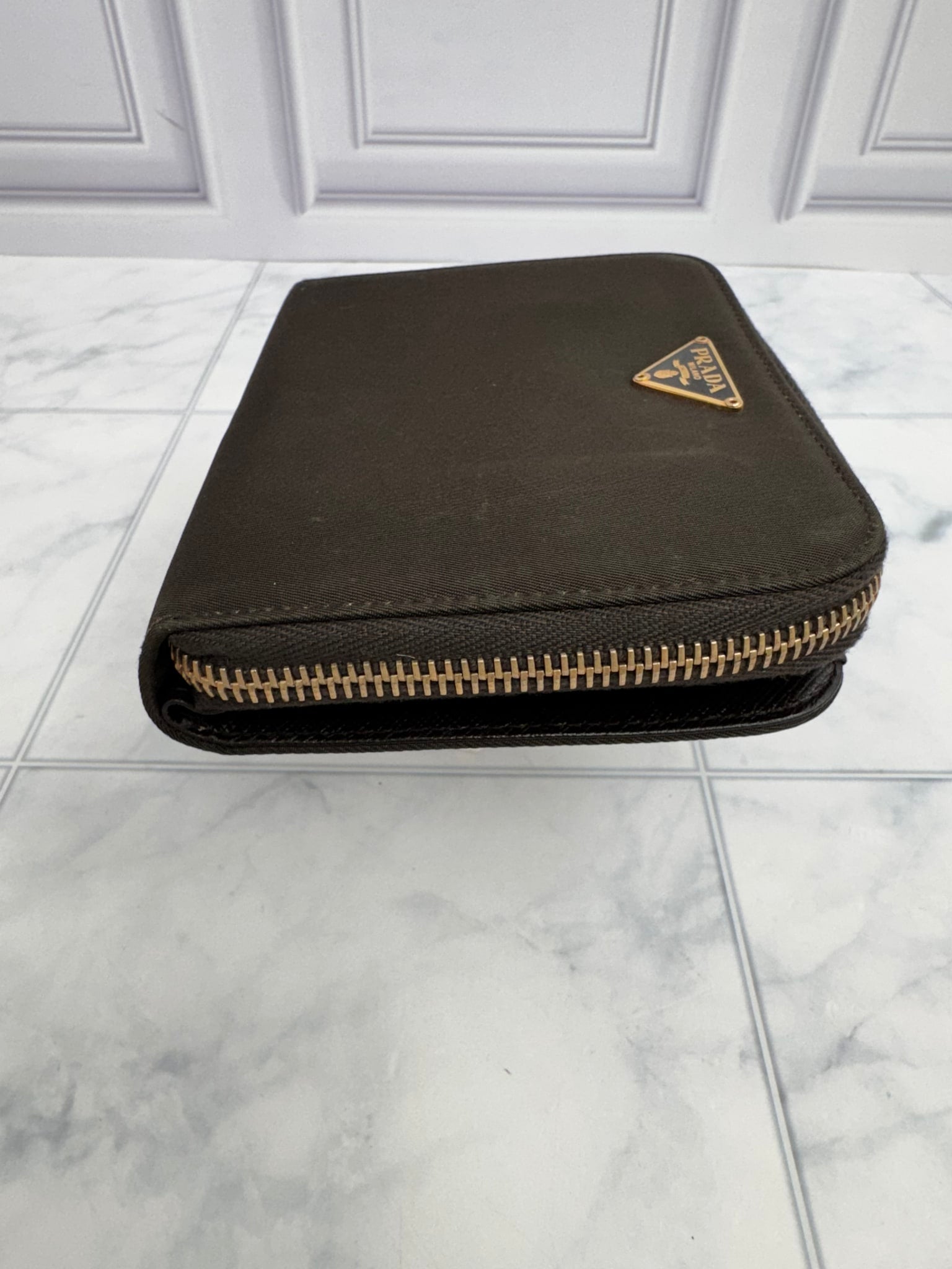 Prada Brown Nylon Compact Zippy Wallet