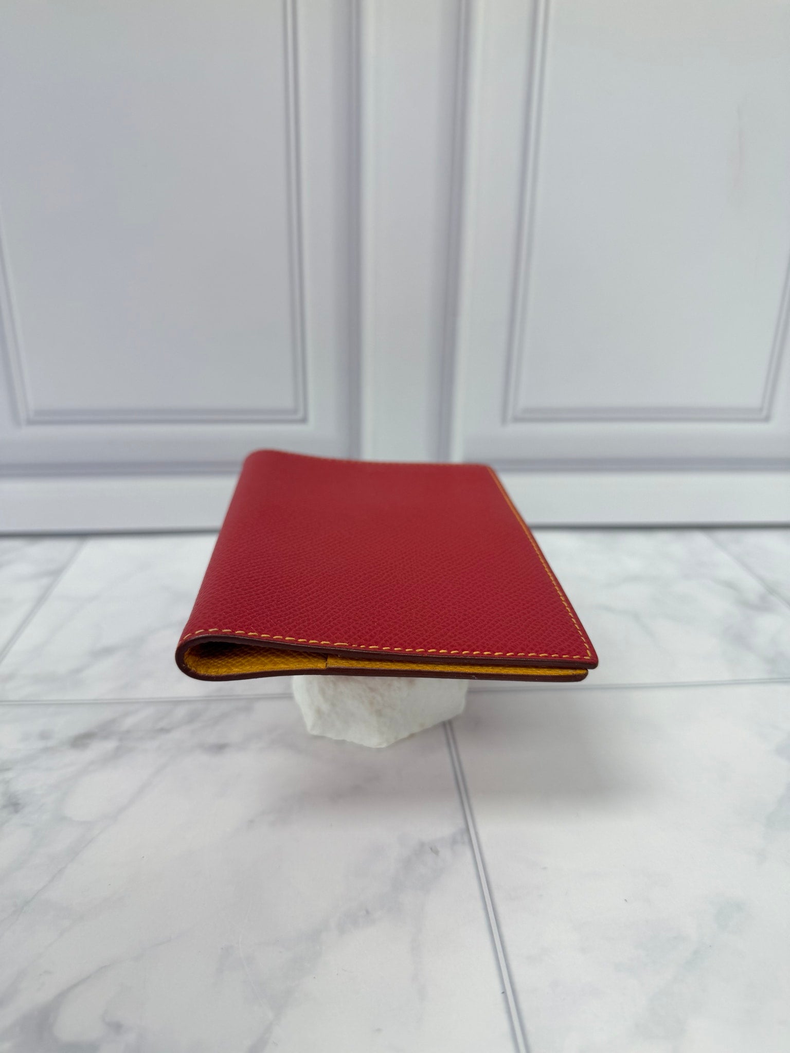 Hermes Red And Yellow Leather Passport Agenda Holder 