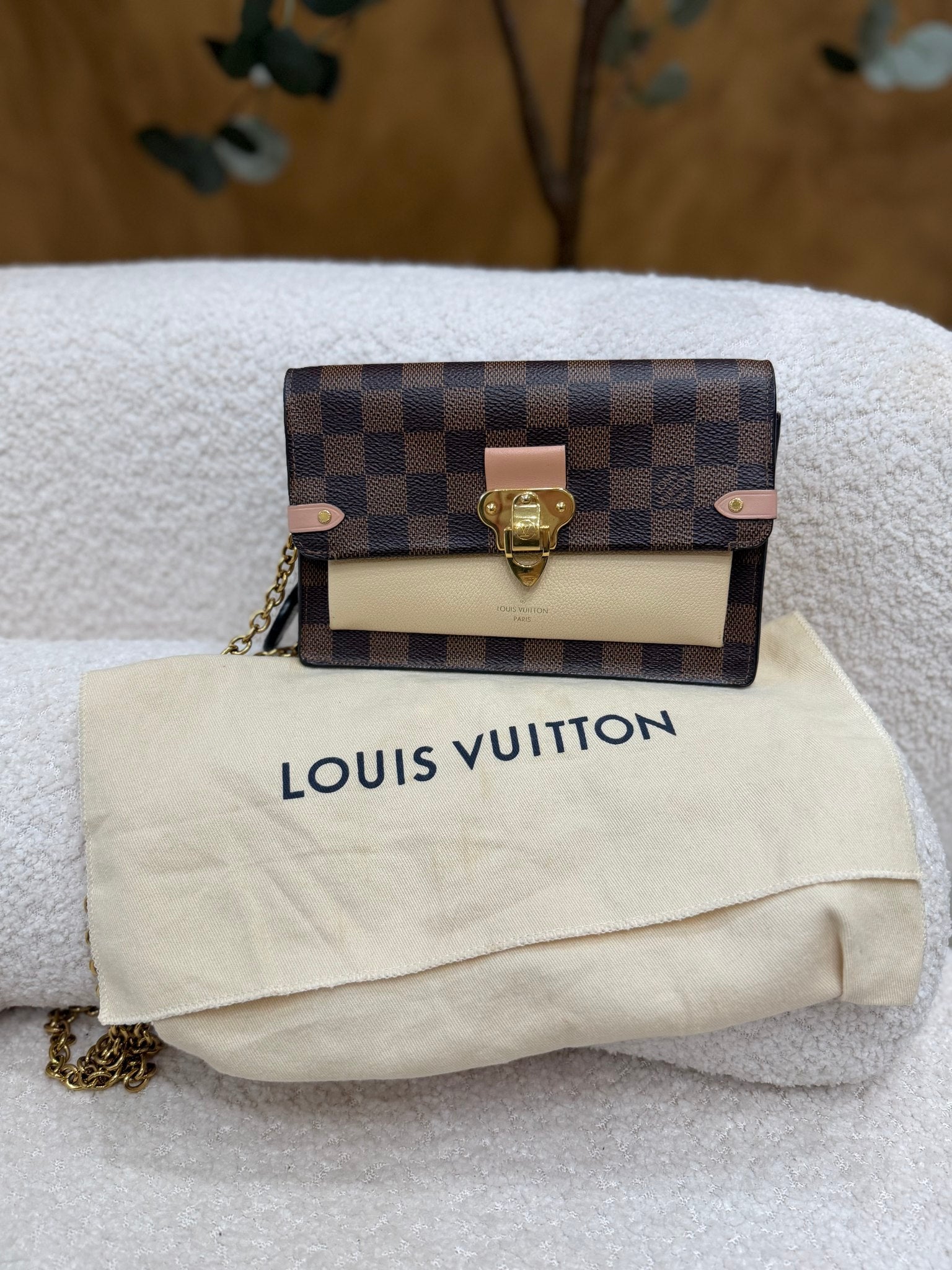 Louis Vuitton Damier Ebene & Beige Vavin Chain Wallet