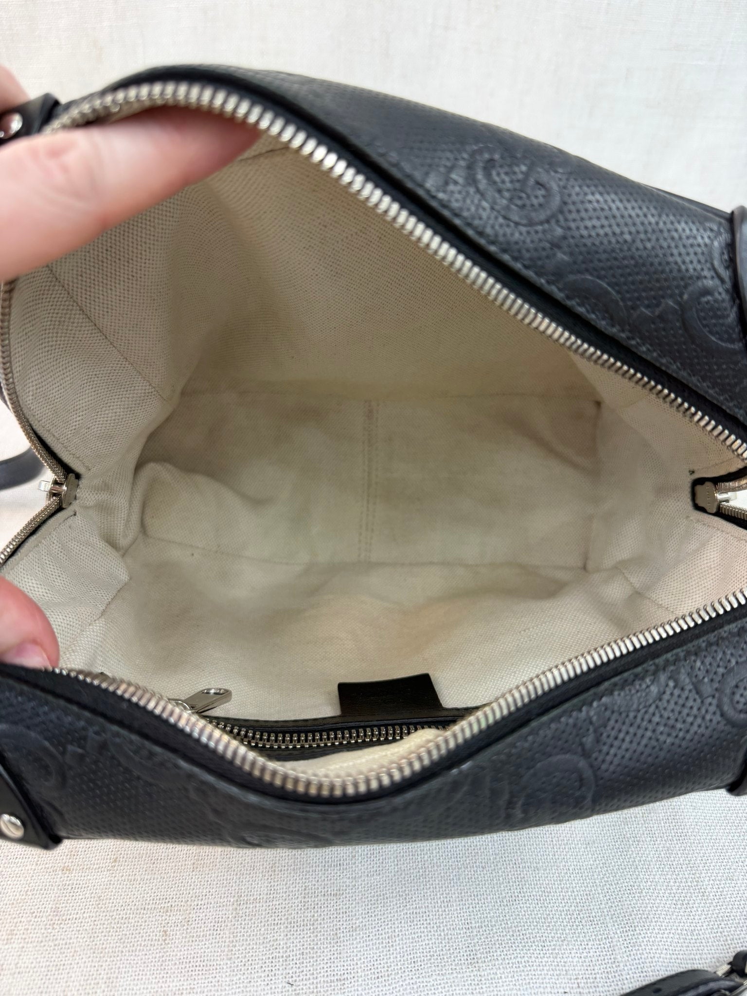 Gucci Black Leather GG Embossed Soft Trunk Crossbody Bag