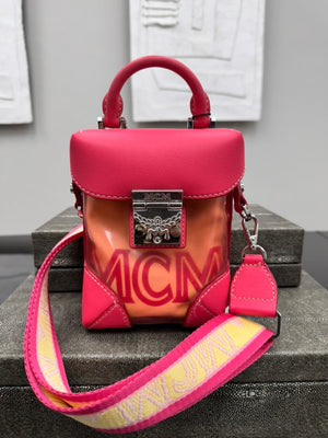MCM Pink Leather And PVC Berlin Transparent Block Mini Crossbody Bag
