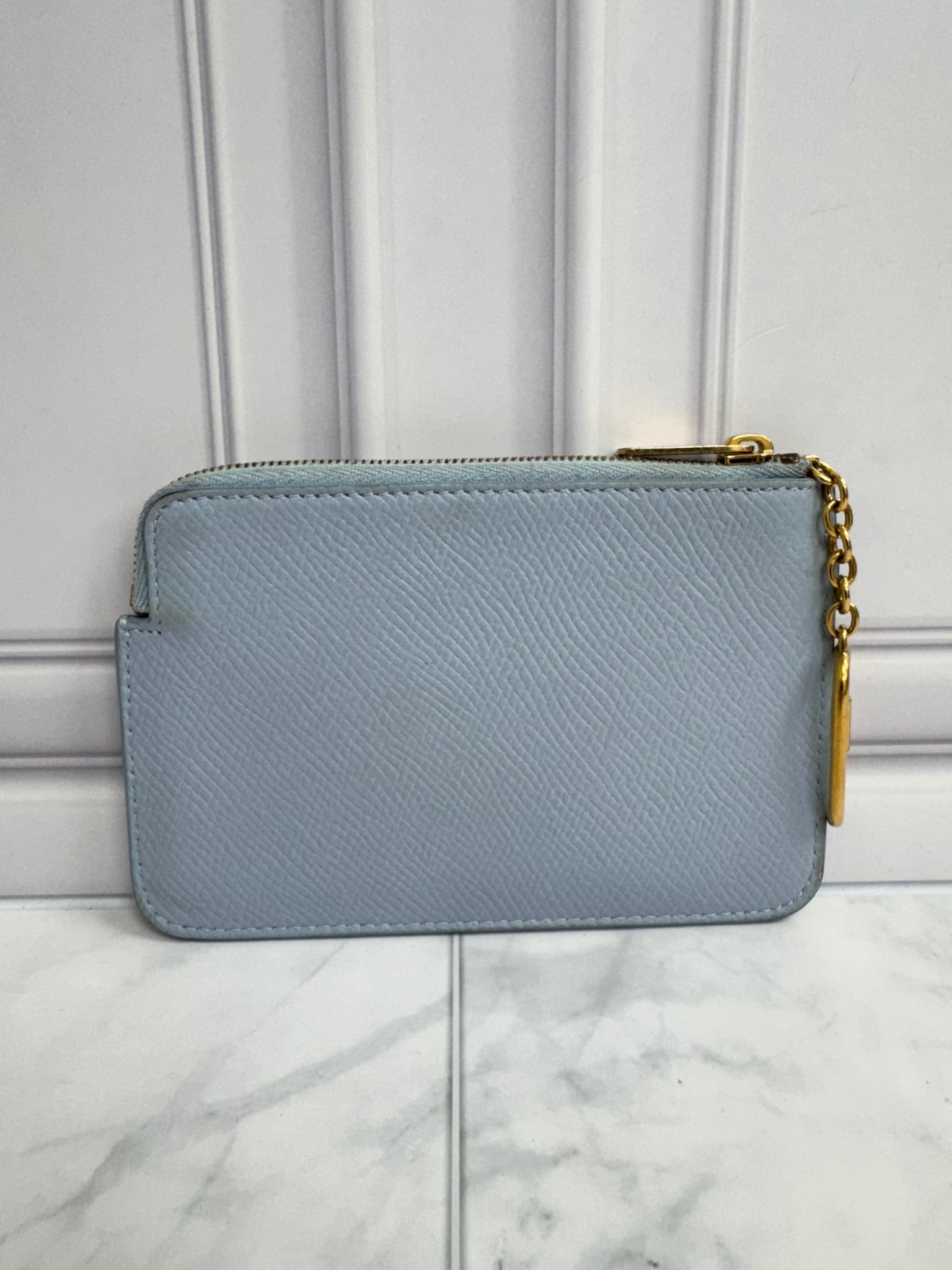 Celine Baby Blue Grained Leather Zippy Card Holder