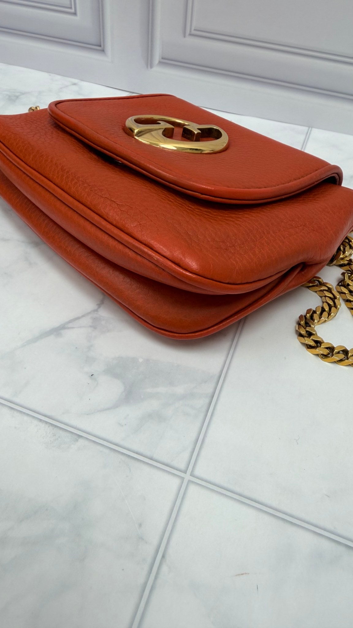 Gucci Orange Leather 1973 GG Chain Crossbody
