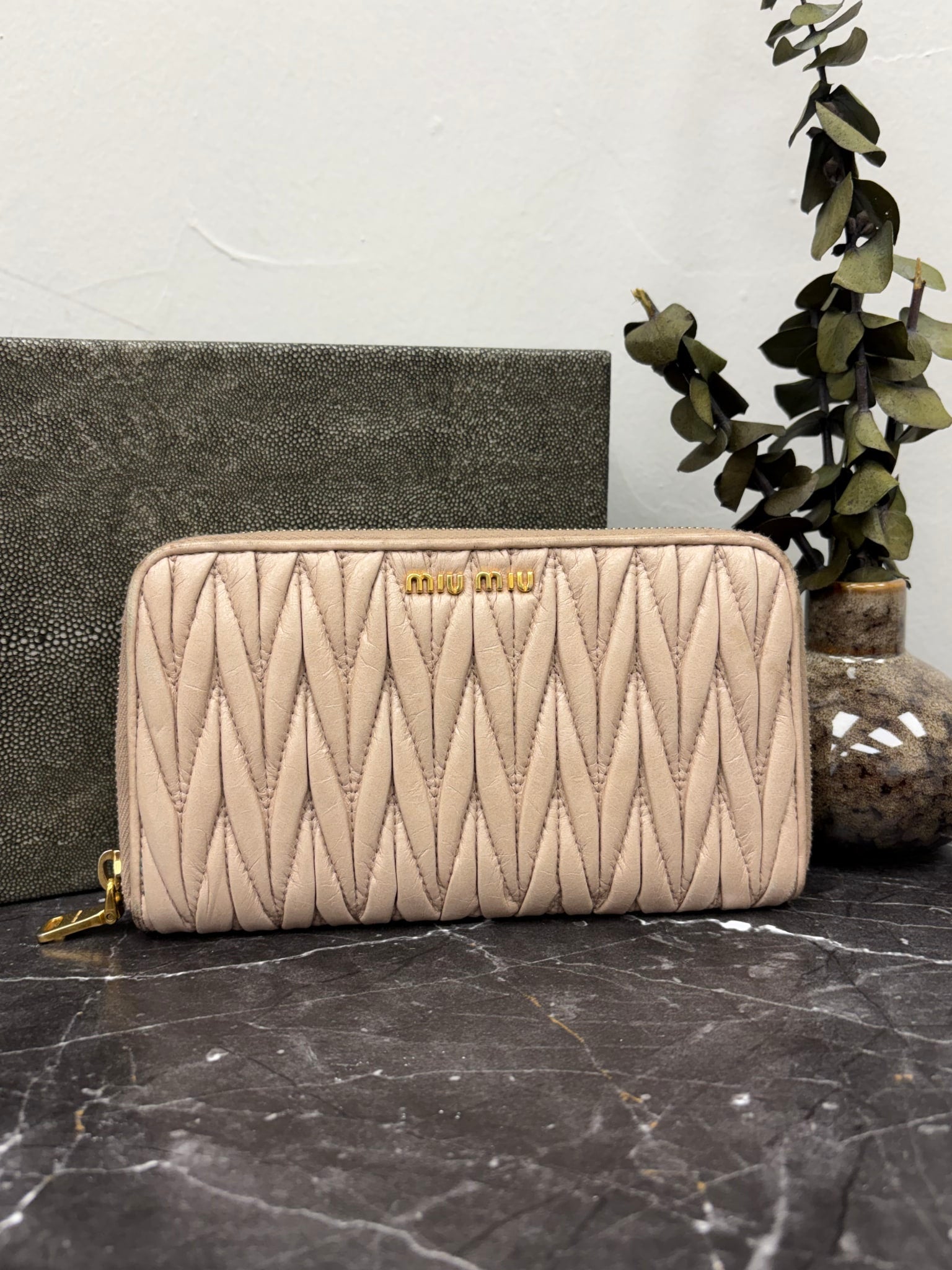 Miu Miu Beige Matelasse Zippy Wallet