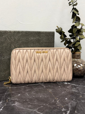 Miu Miu Beige Matelasse Zippy Wallet