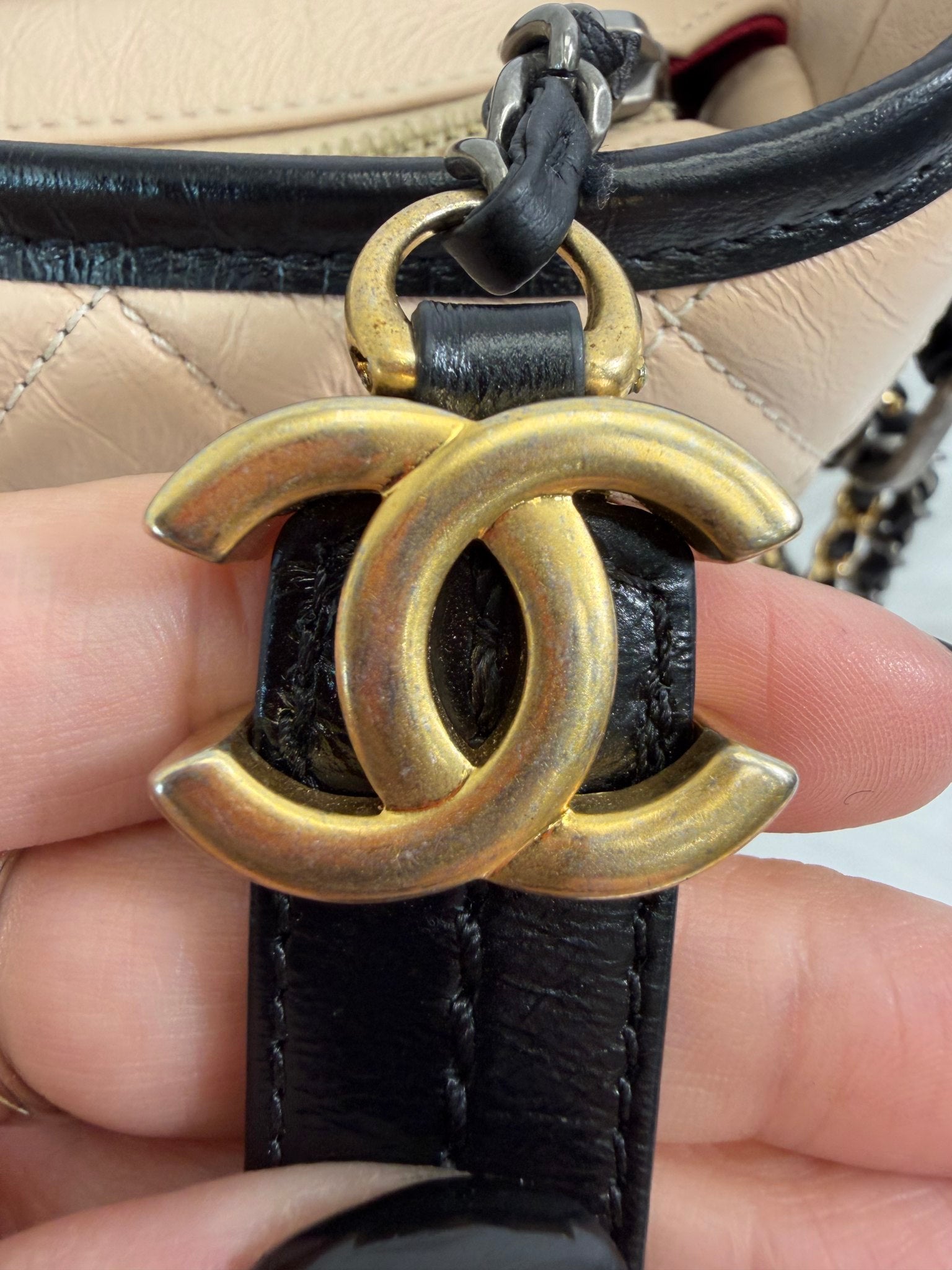 Chanel Beige Quilted x Black Calfskin Gabrielle Small Crossbody Bag