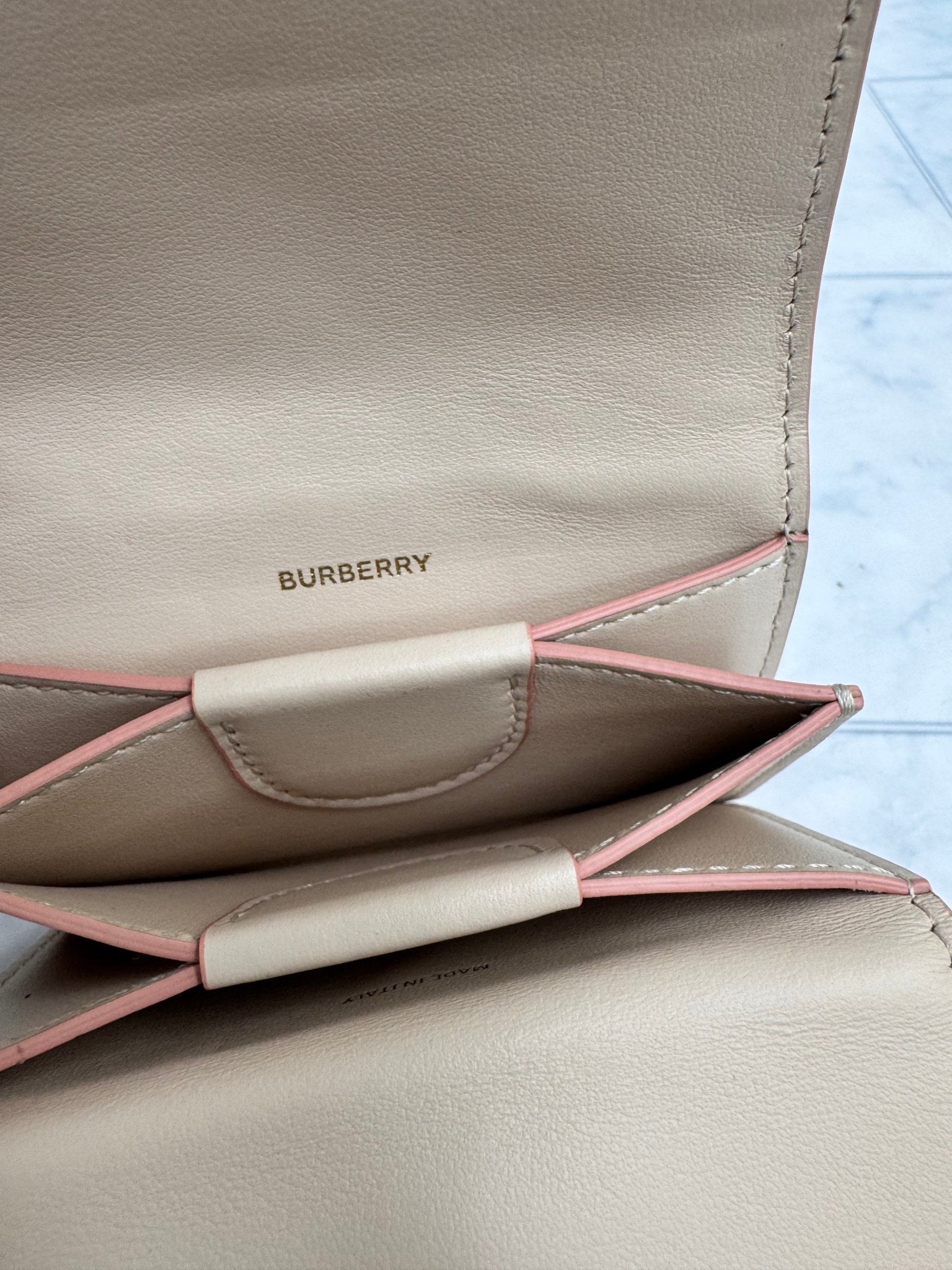 Burberry Pink Monogram Embossed Leather Compact Wallet