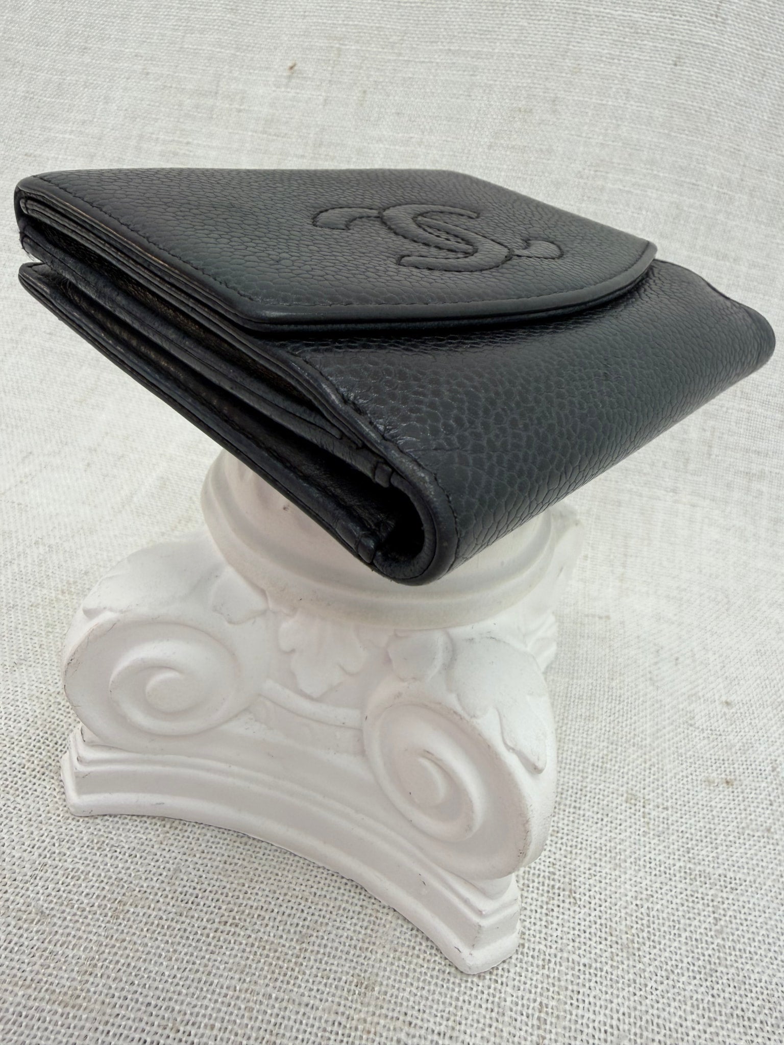Chanel Vintage Black Caviar Leather CC Compact Wallet