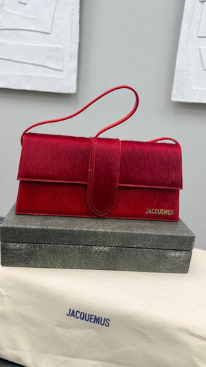 BRAND NEW - Jacquemus Red Pony Hair Le Bambino Long Shoulder Bag