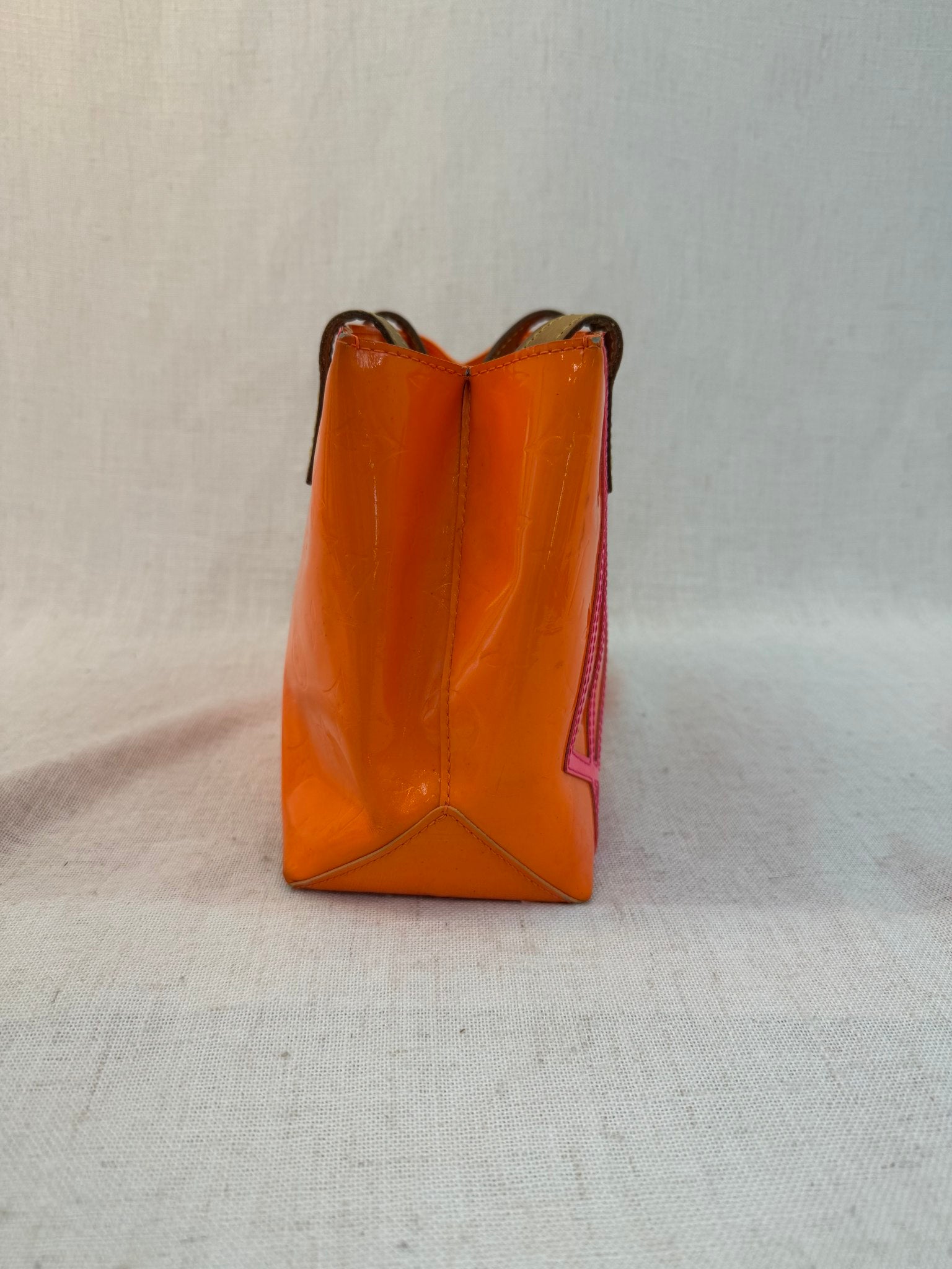 Louis Vuitton X Robert Wilson Orange Vernis Leather Reade PM Tote Bag 