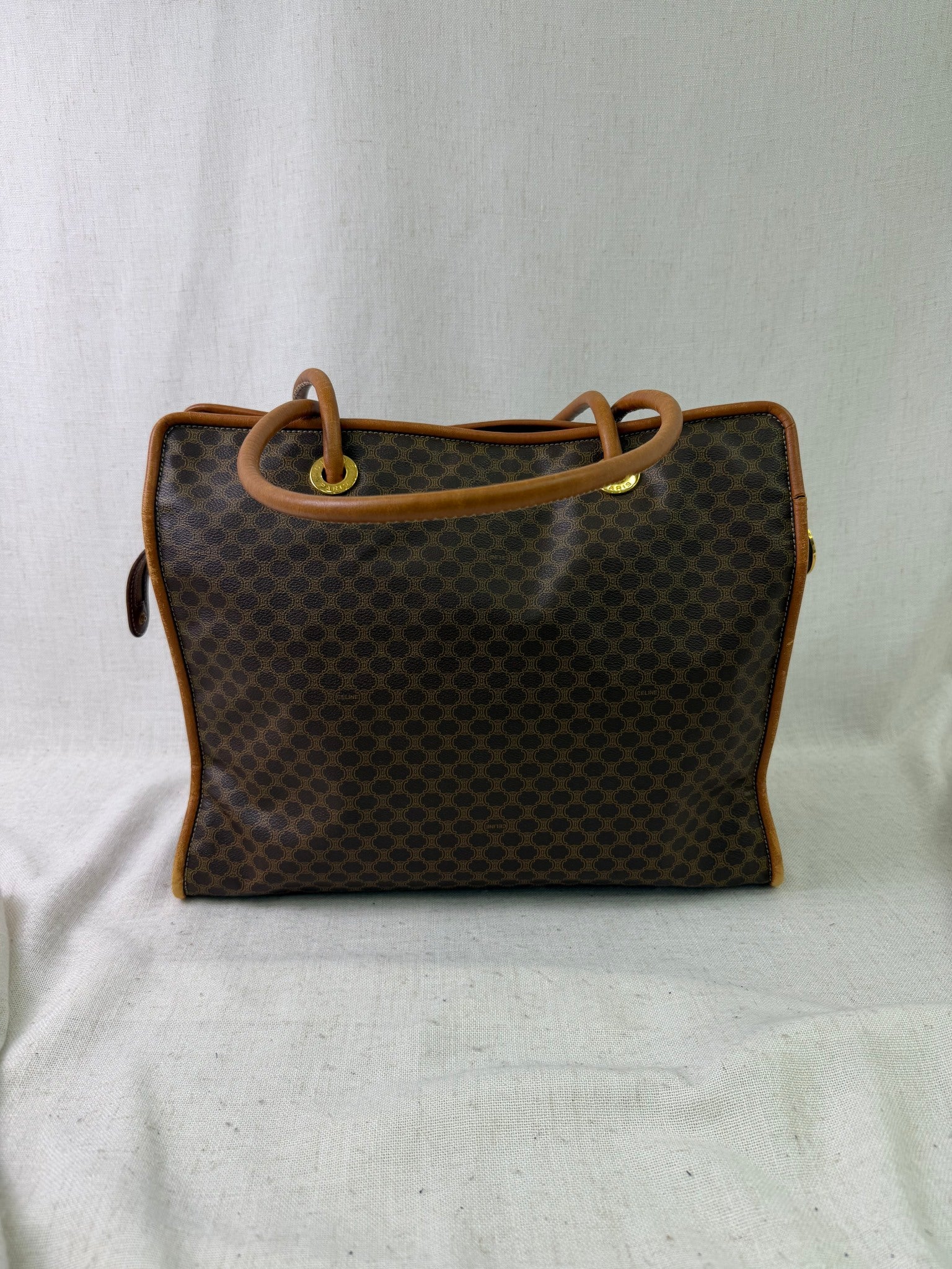 Celine Brown Coated Canvas Macadam Large Tote Bag
