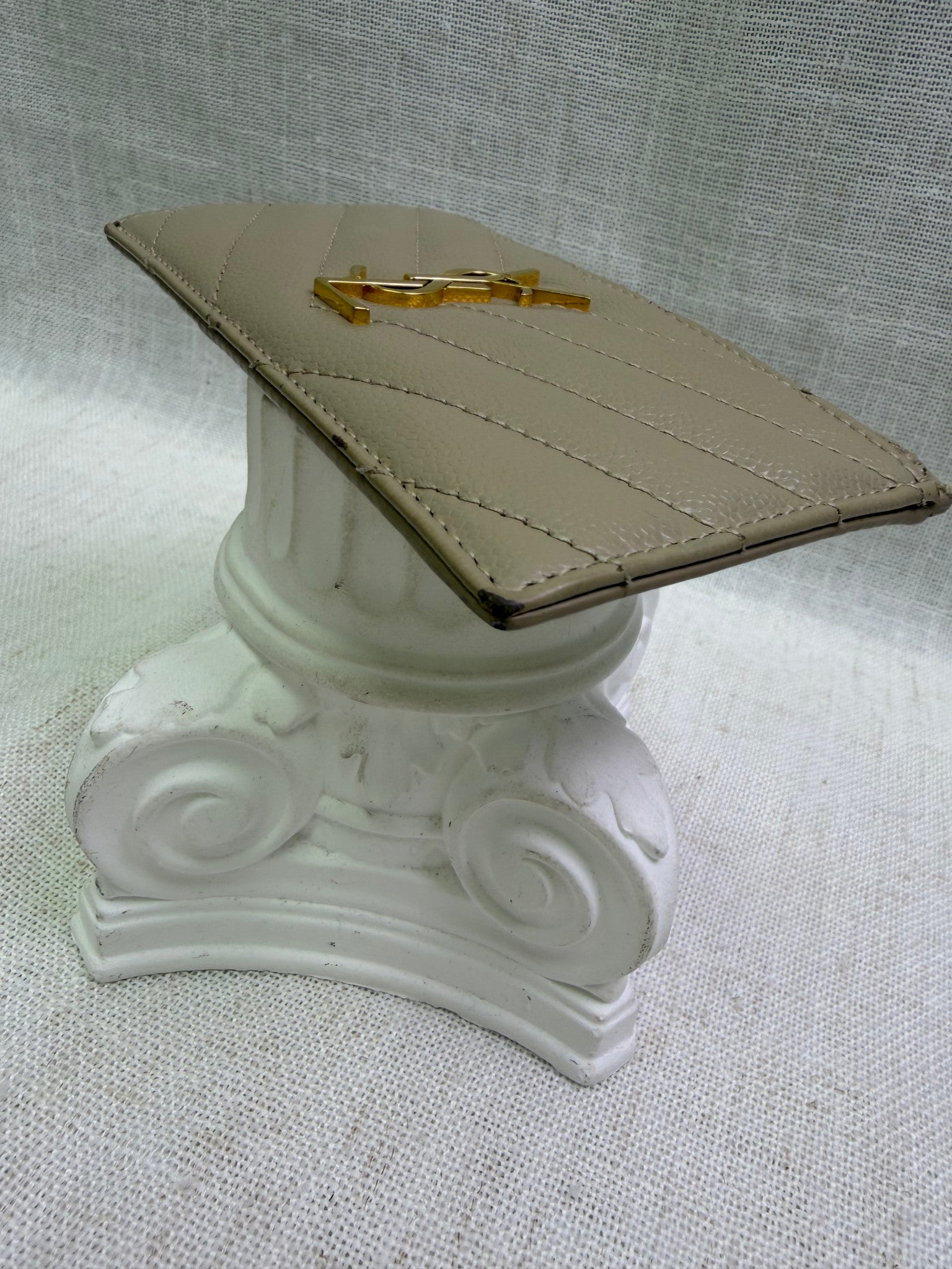 Saint Laurent YSL Tan Pebbled Leather Zippy Card Case