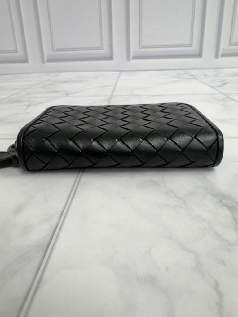 Bottega Veneta Black Intrecciato Leather Compact Zippy Wallet