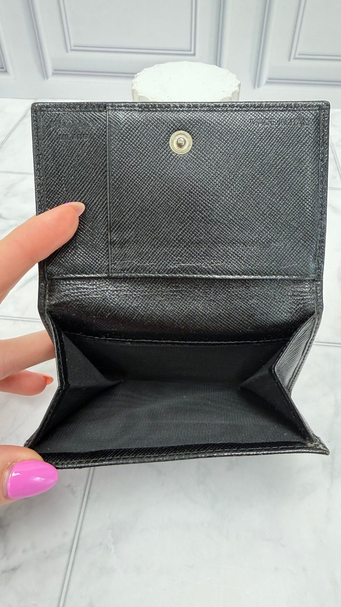 Prada Black Saffiano Logo Plate Card Case