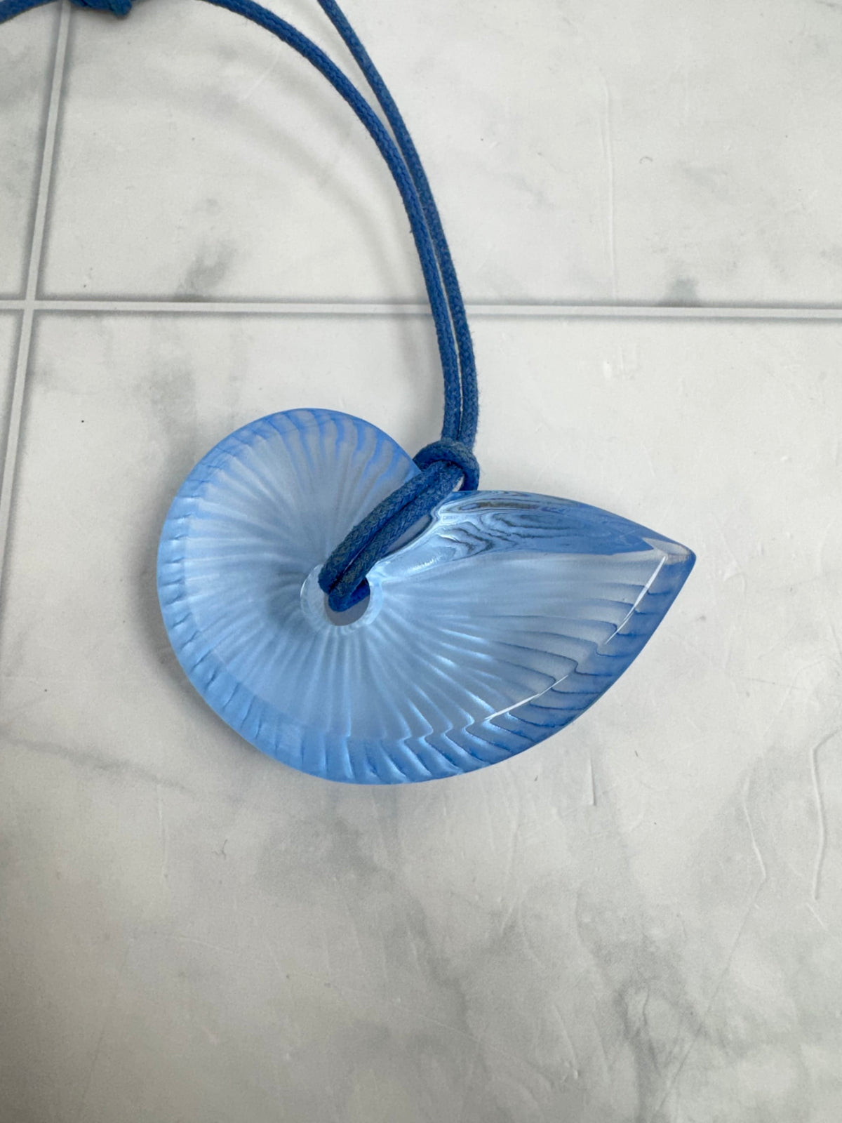Baccarat Blue Crystal Nautilus Shell Pendant Necklace
