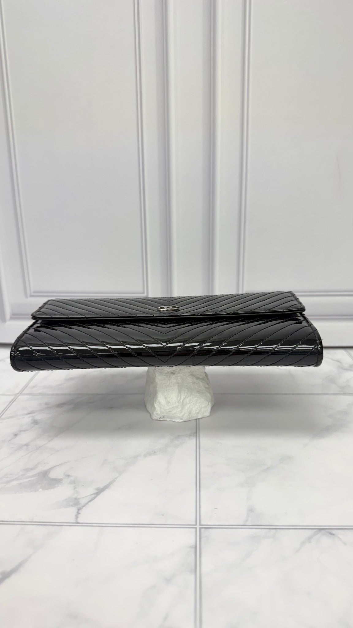 Chanel Black Patent Leather Flap Wallet 