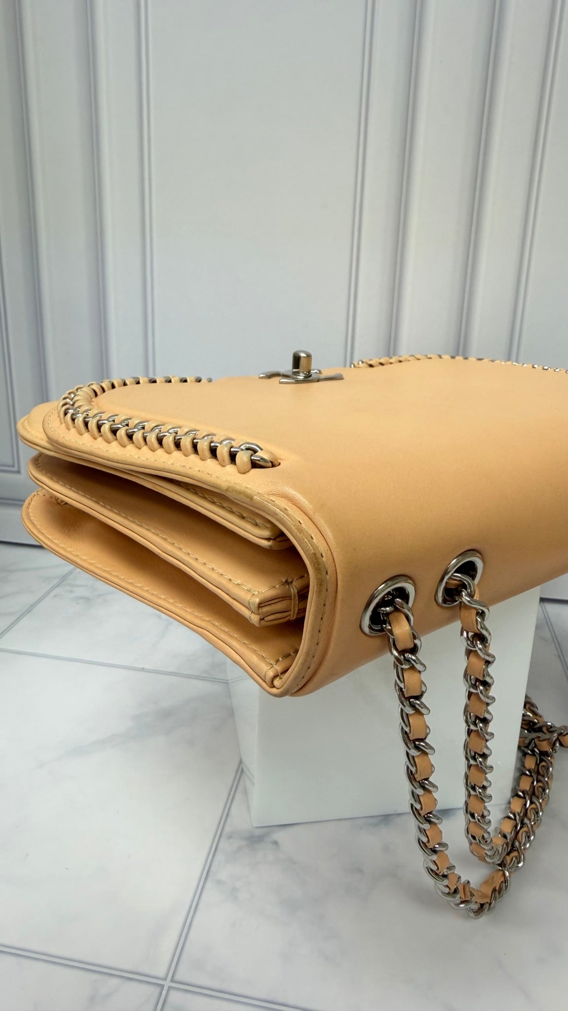 Chanel Peach Leather Braided Chic Flap Bag 