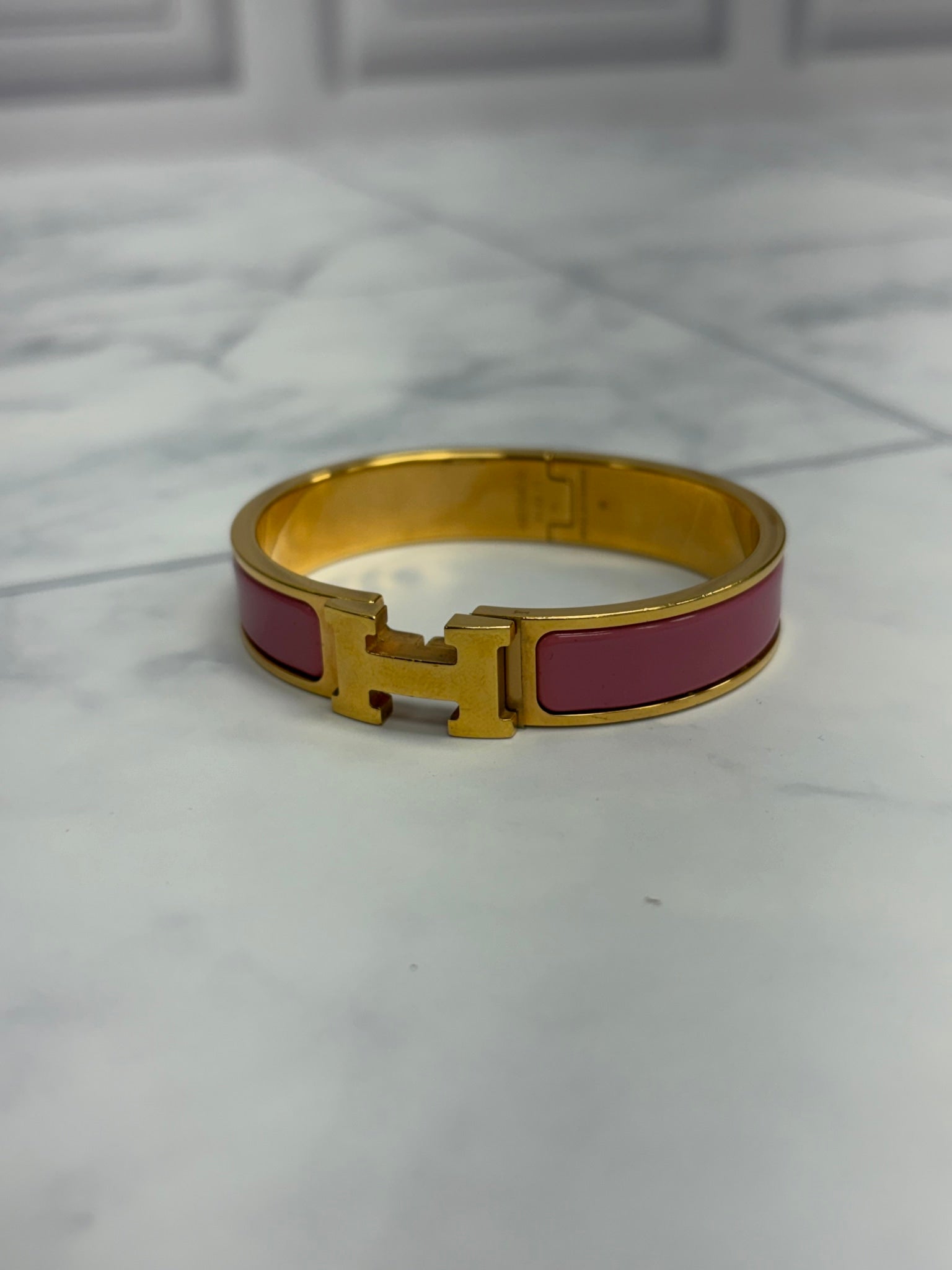 Hermes Gold Tone & Pink Clic H Braclet