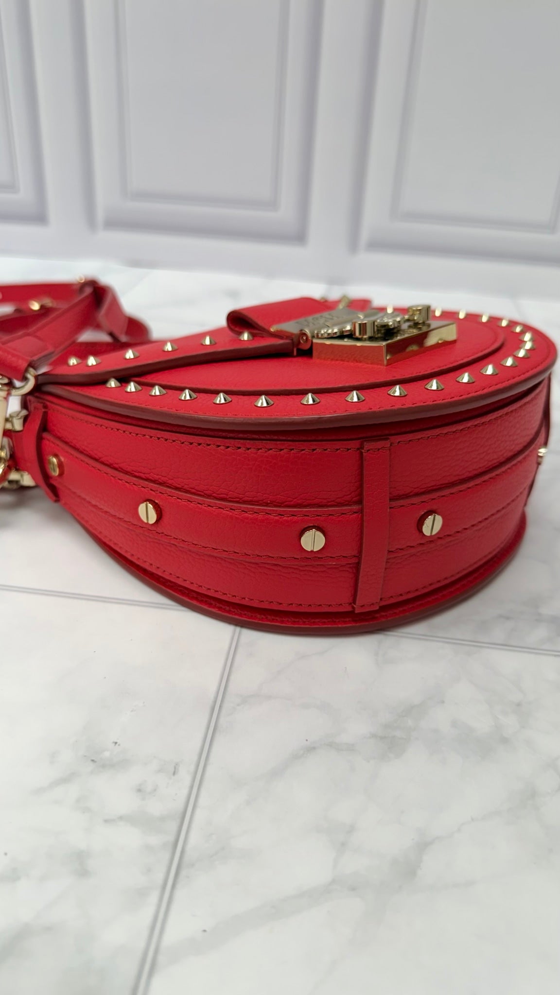 MCM Red Leather Studded Patricia 2way Bag