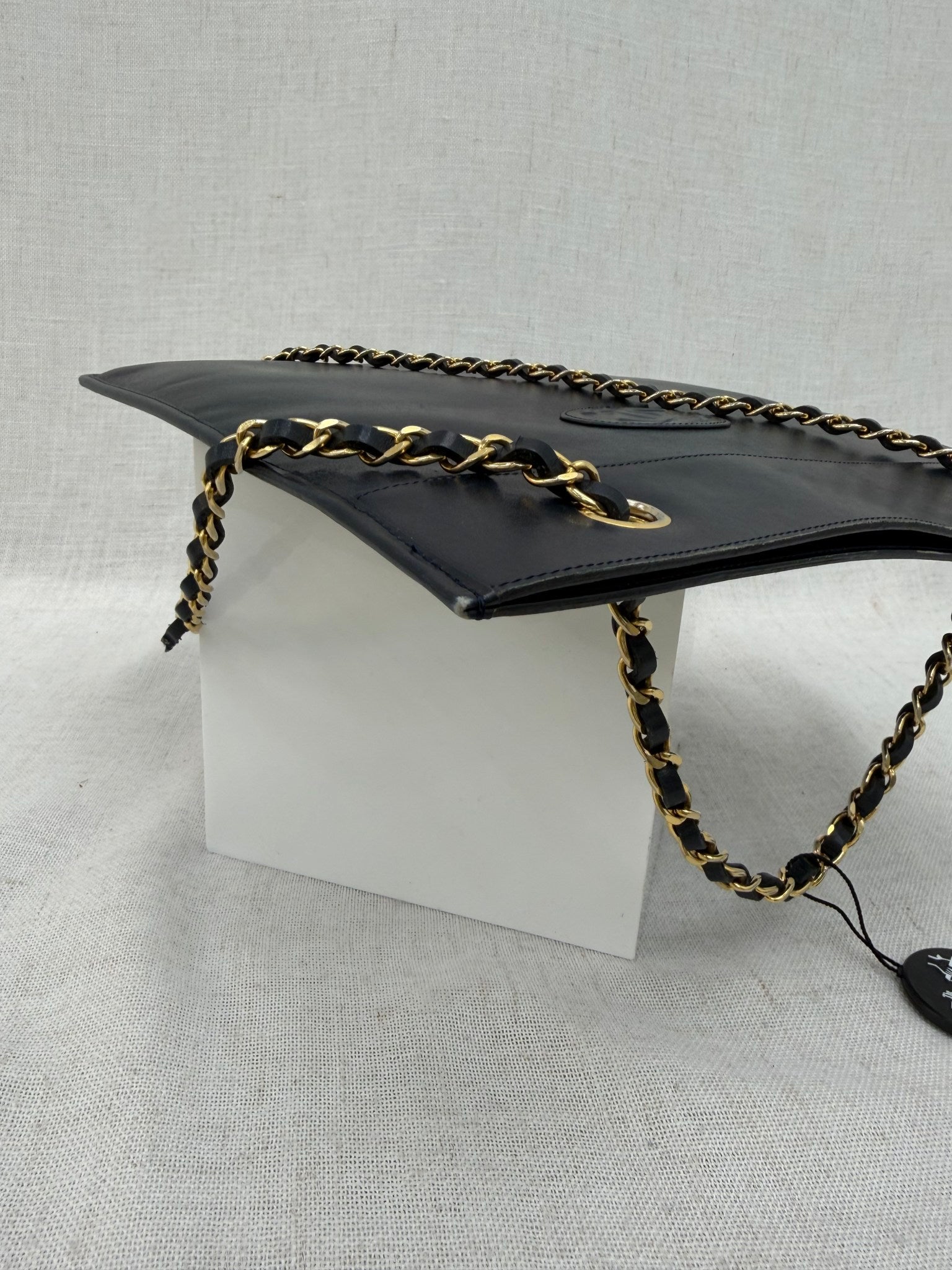Chanel Vintage Black Leather CC Chain Tote