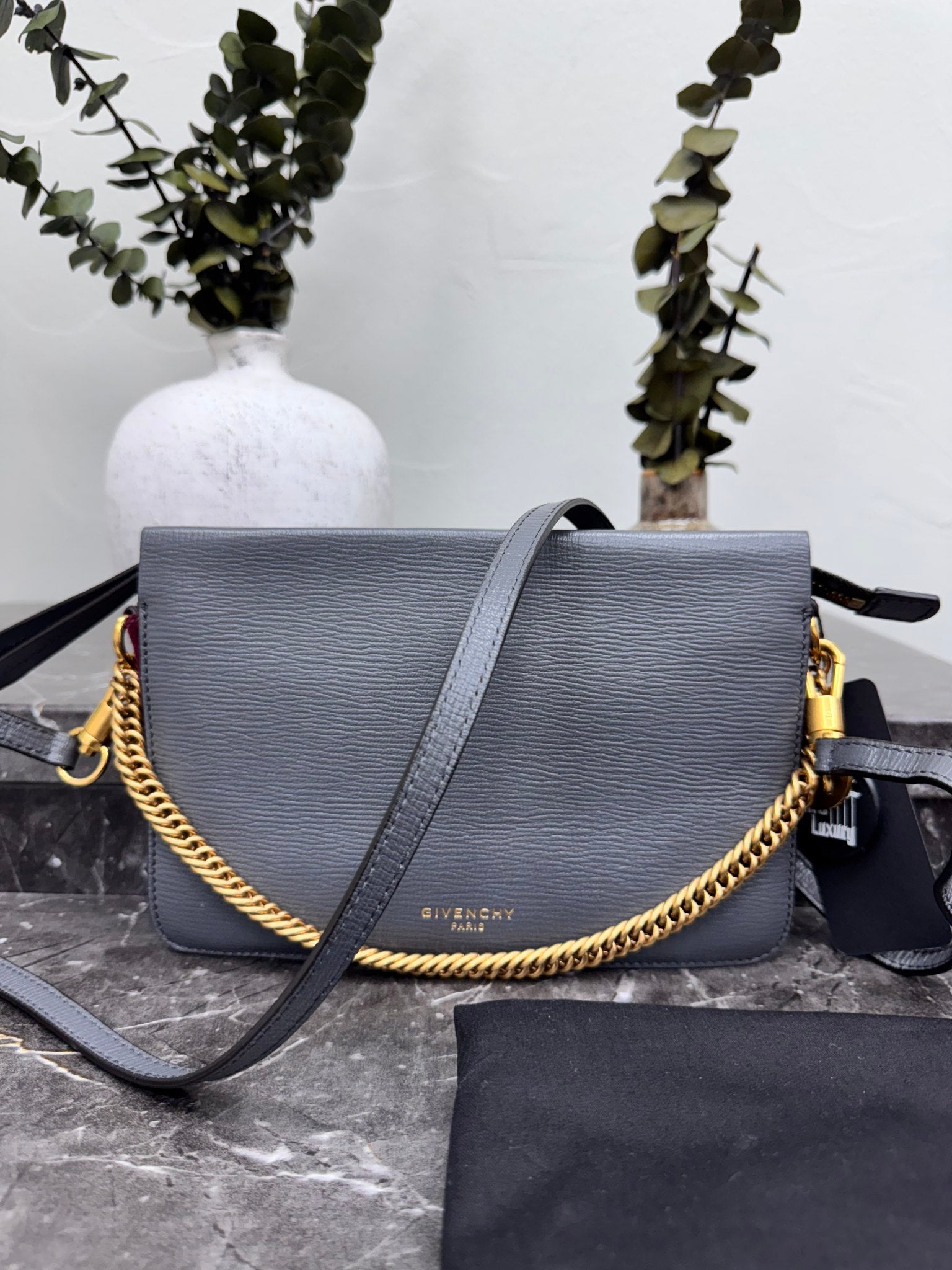 Givenchy Gray Leather And Purple Plum Suede Crossbody Bag