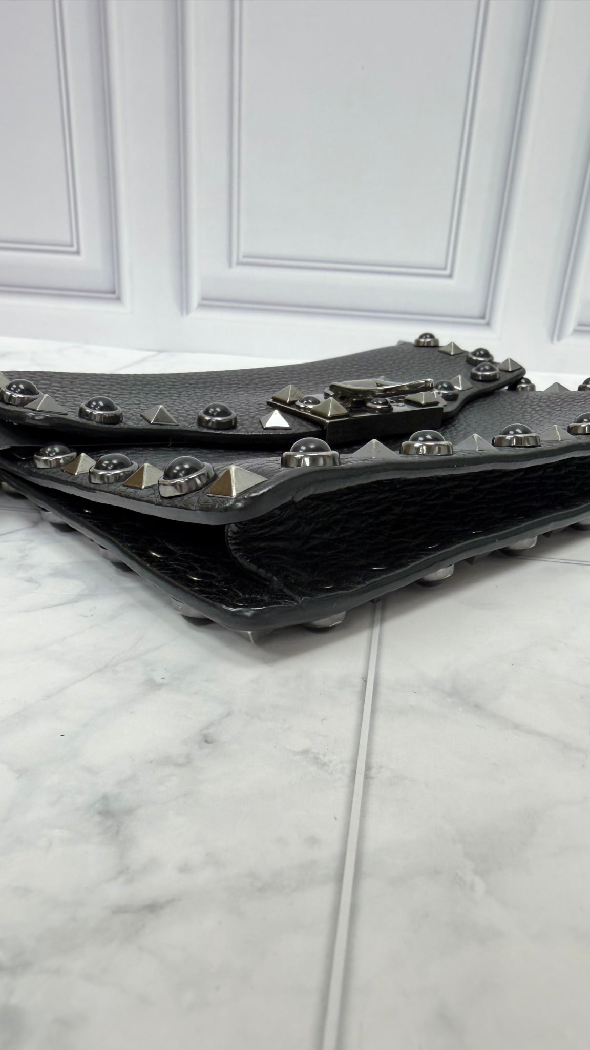 Valentino Black Grained Leather Studded Crossbody