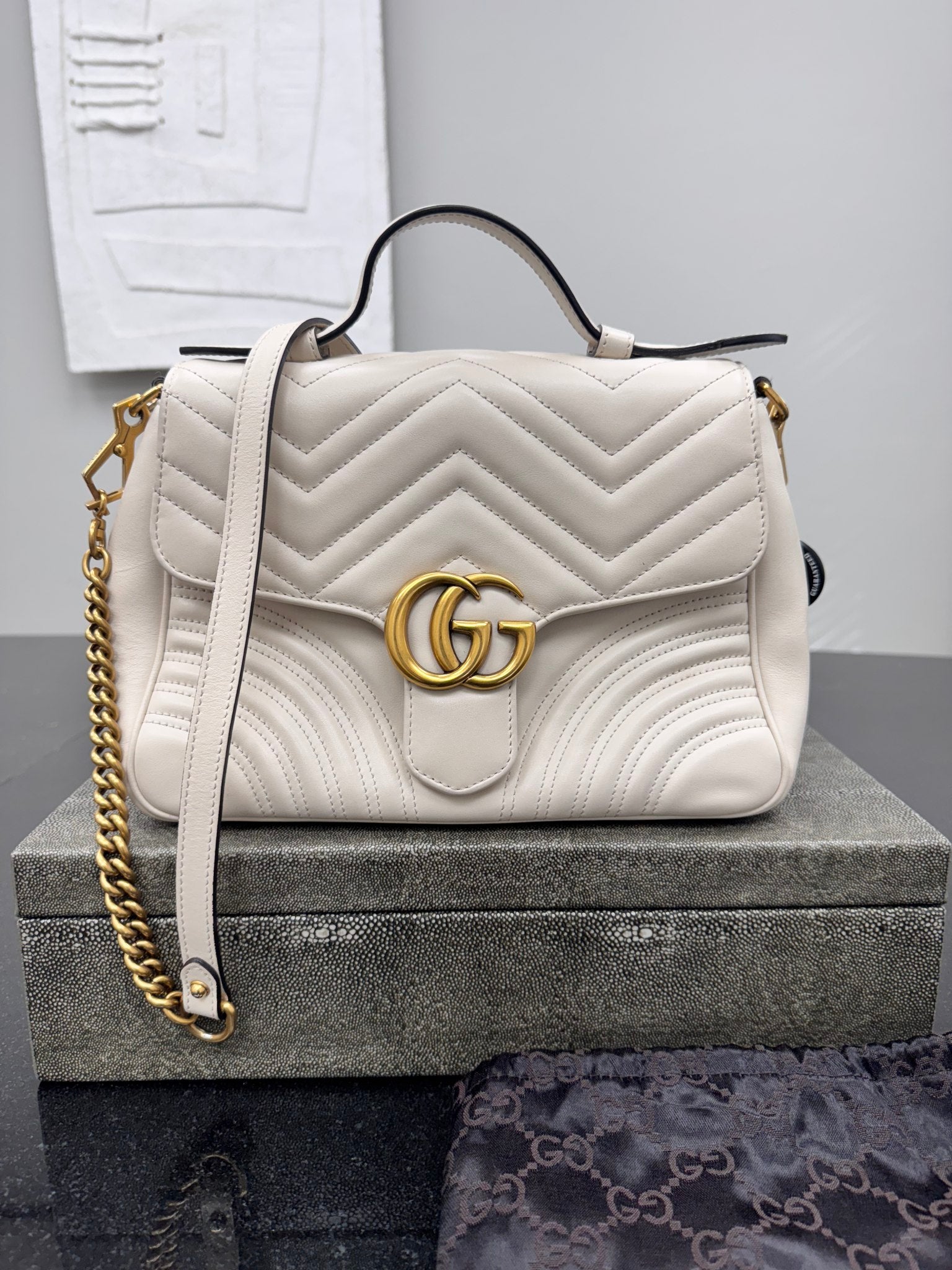 Gucci Cream Matelasse GG Marmont Small 2Way Bag