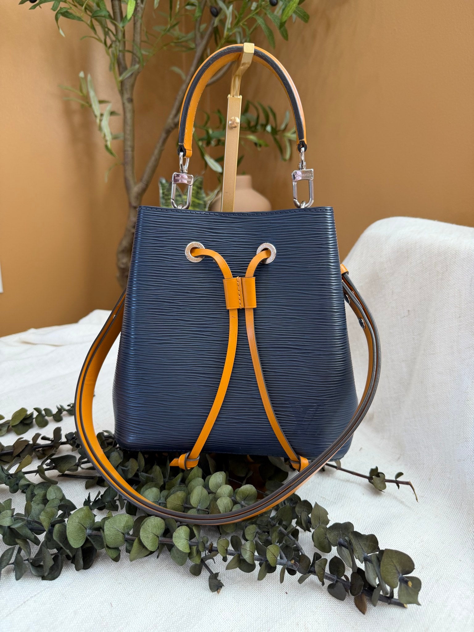 Louis Vuitton Navy & Mustard Epi Leather Neonoe BB Bucket Bag