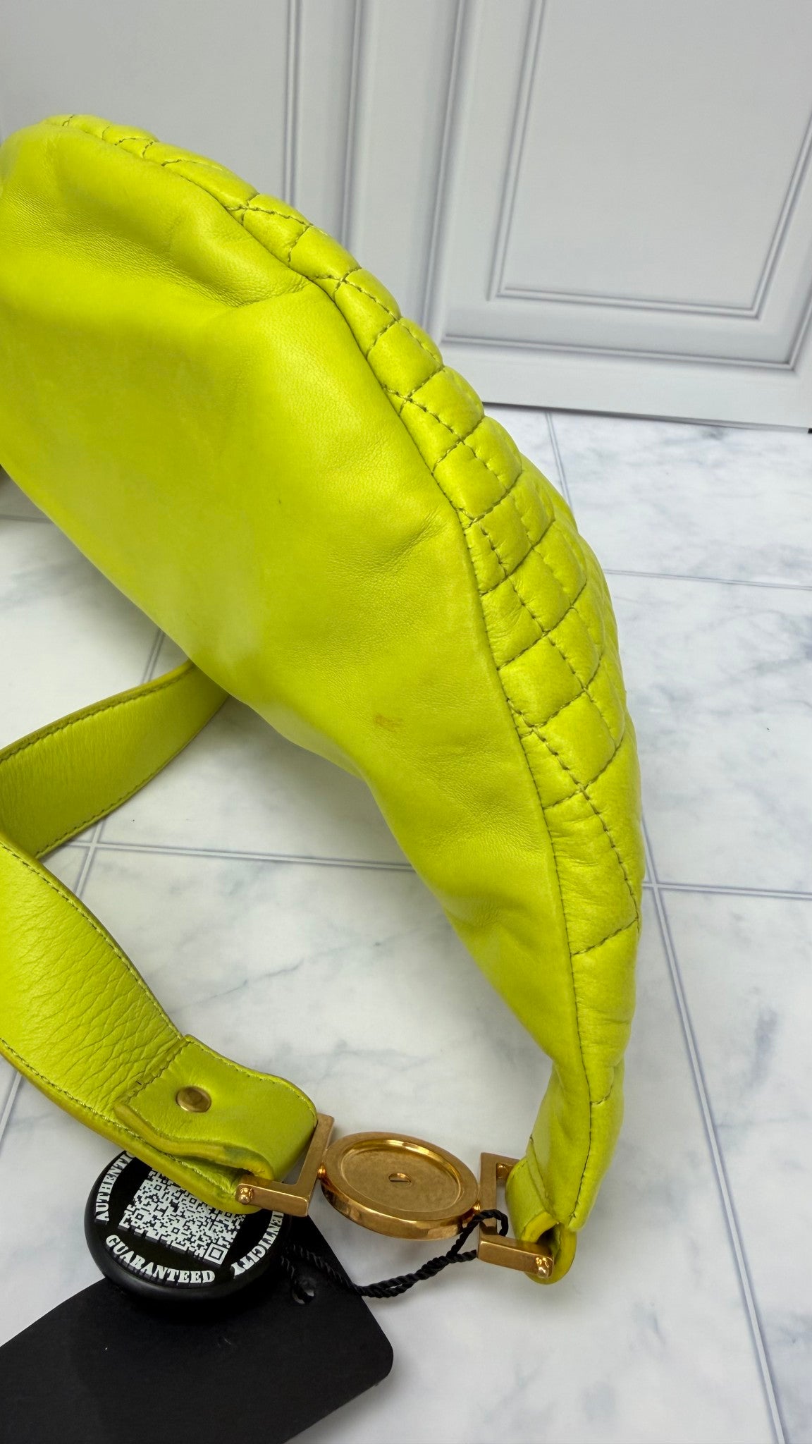Versace Neon Green Quilted Leather Medusa Belt Bag 