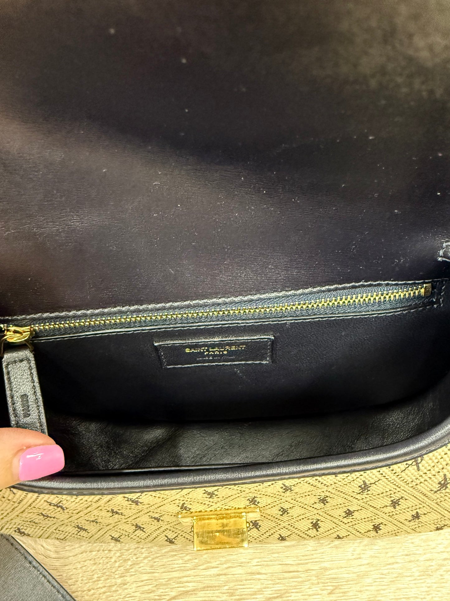BRAND NEW- Saint Laurent YSL Cream & Navy Monogram All Over Medium Satchel Bag