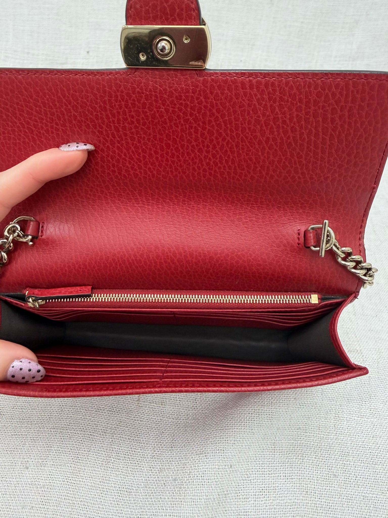 Gucci Red Leather Interlocking G Wallet on a Chain
