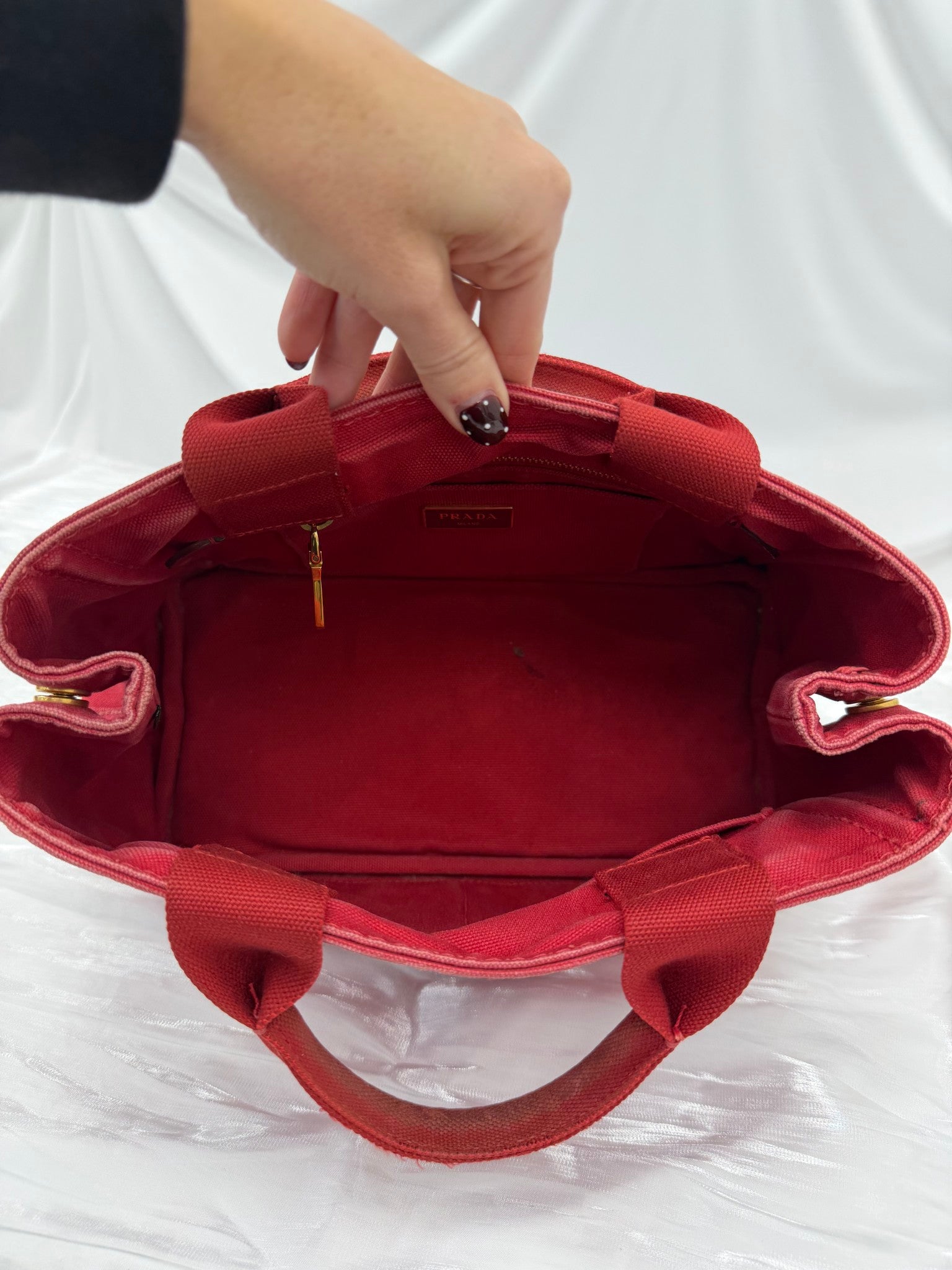 Prada Red Canvas Small Canapa Handbag