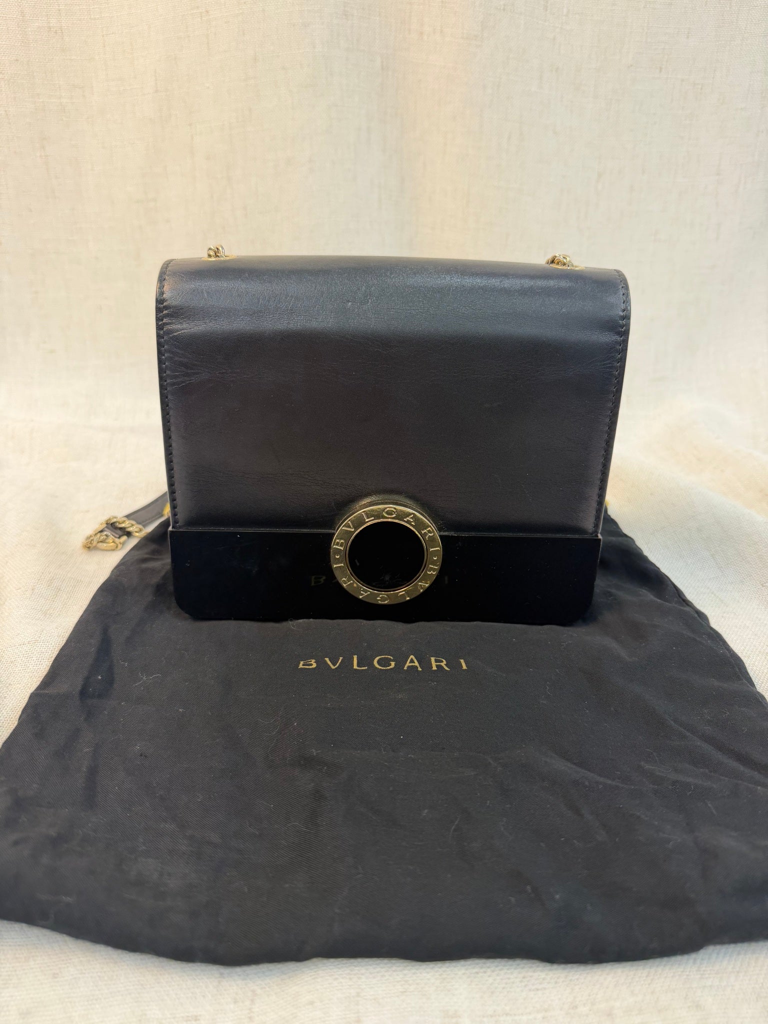 Blvgari Black Leather Small Flap Bag