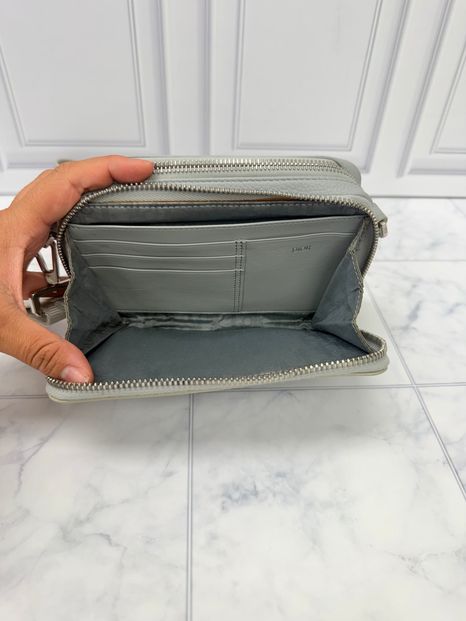 Christian Dior x Jordan Grey Grained Leather Wings Crossbody Bag