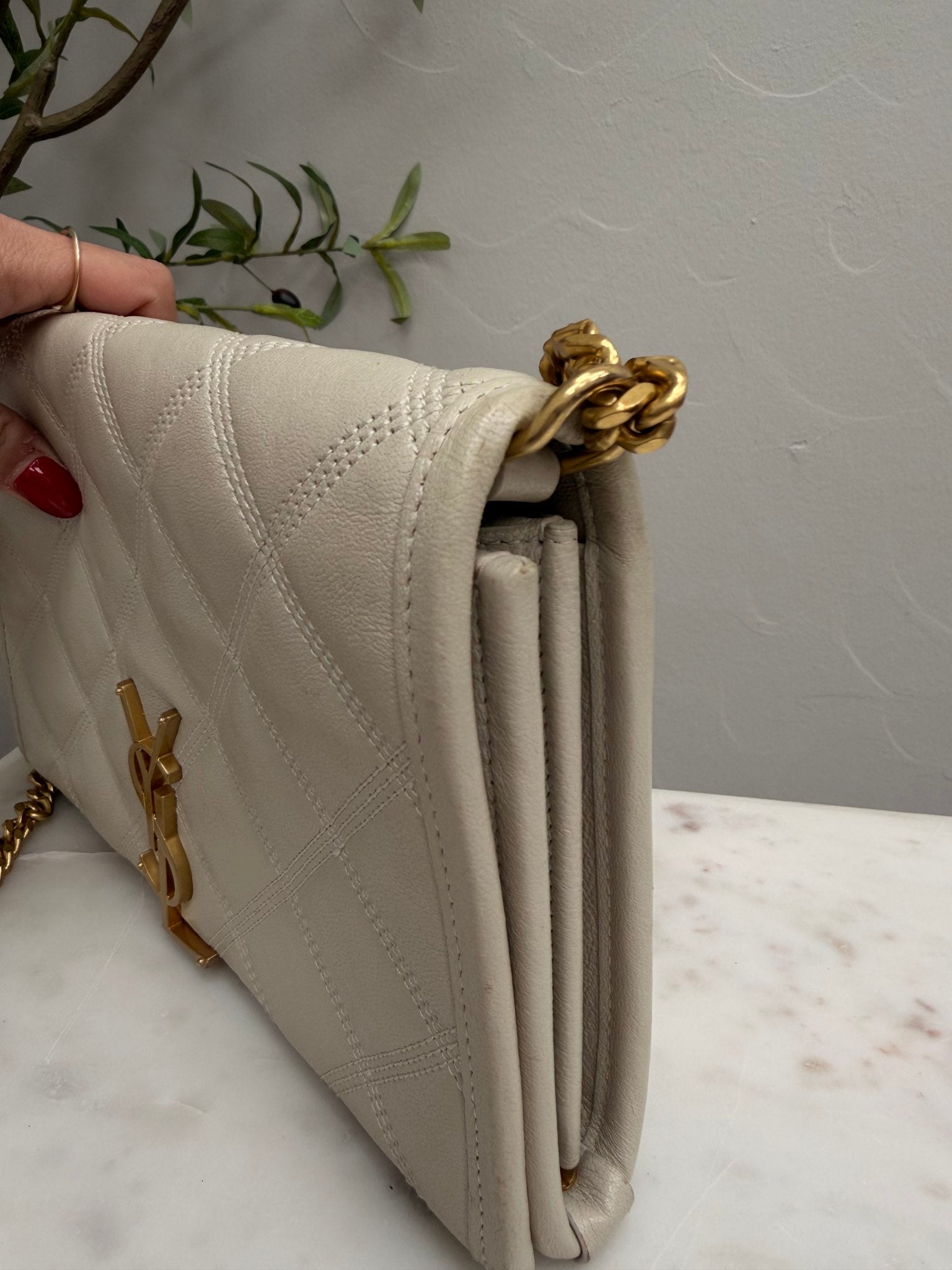 Saint Laurent YSL Beige Leather Quilted Chain Crossbody 