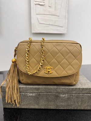 Chanel Khaki Quilted Lambskin Medium Flap Camera Bag