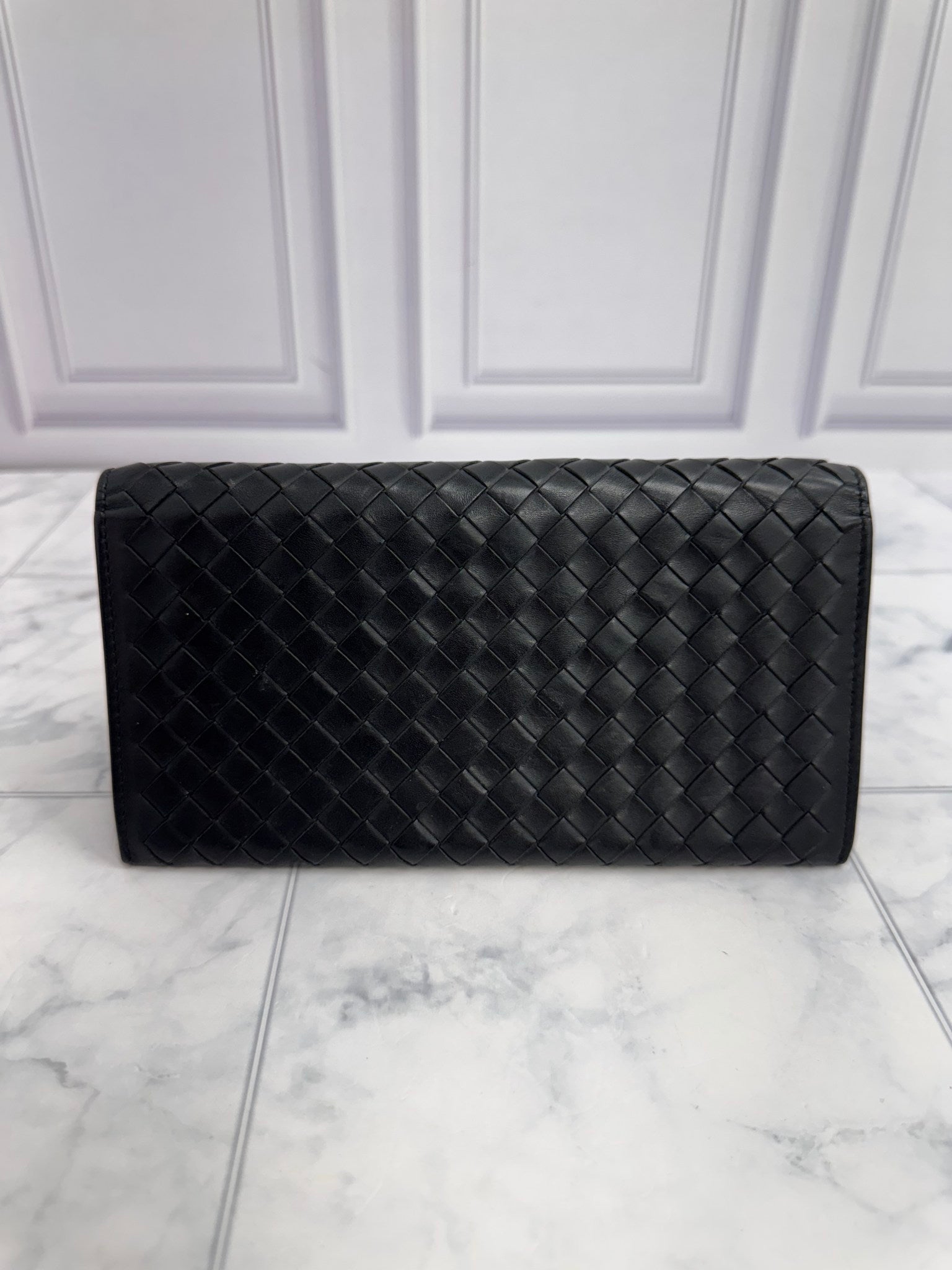 Bottega Veneta Black Intrecciato Leather Long Wallet