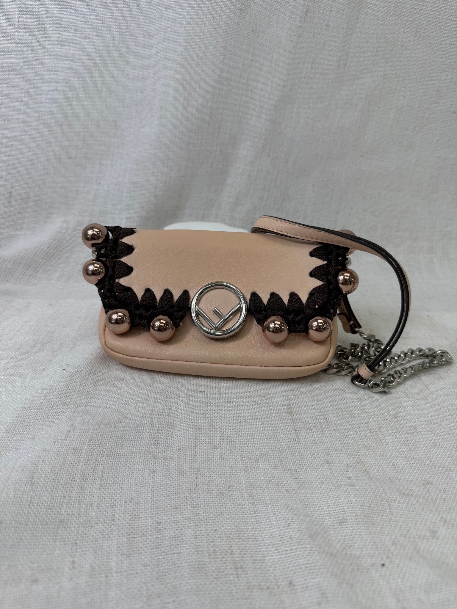 Fendi Beige Leather Kan I Baguette Shoulder Bag 