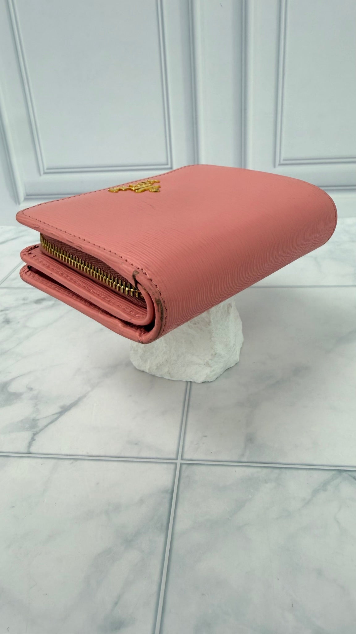 Prada Pink Saffiano Leather Compact Wallet 