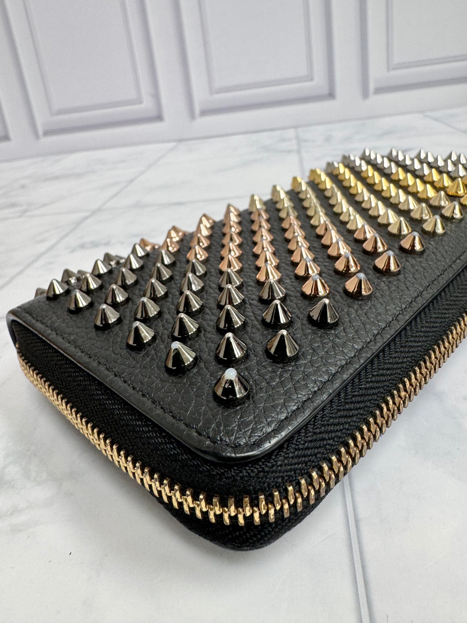 Christian Louboutin Black Multicolor Studded Zippy Wallet