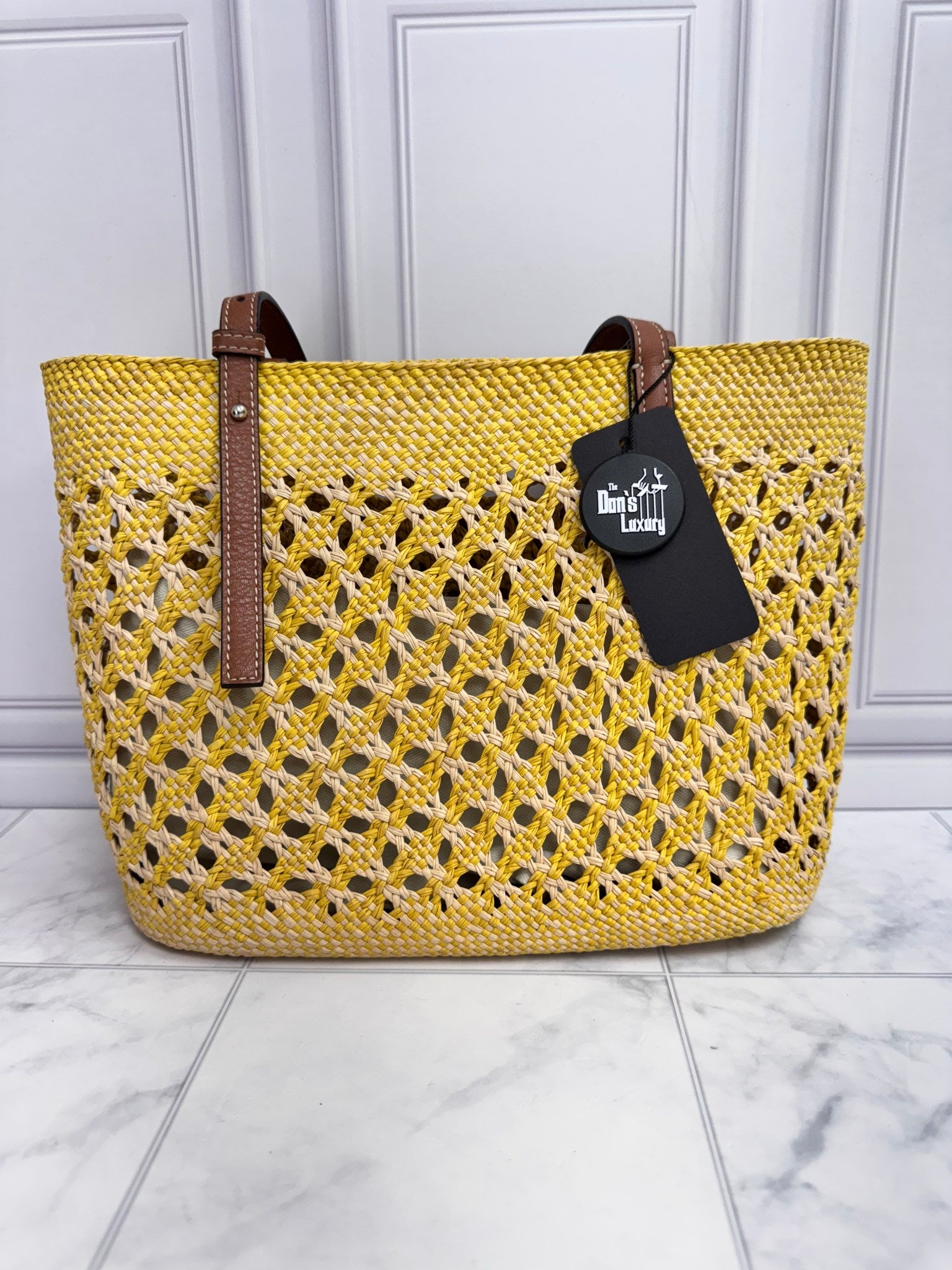 Loewe Yellow Raffia Paula's Ibiza Honeycomb Shoulder Bag